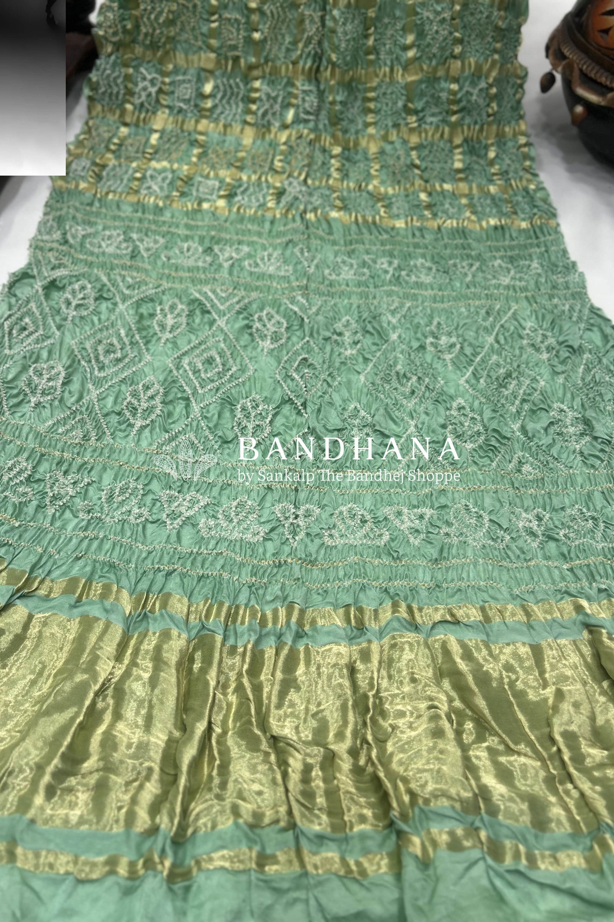 Sea Green Gajji Garchola Bandhani Saree Sarees