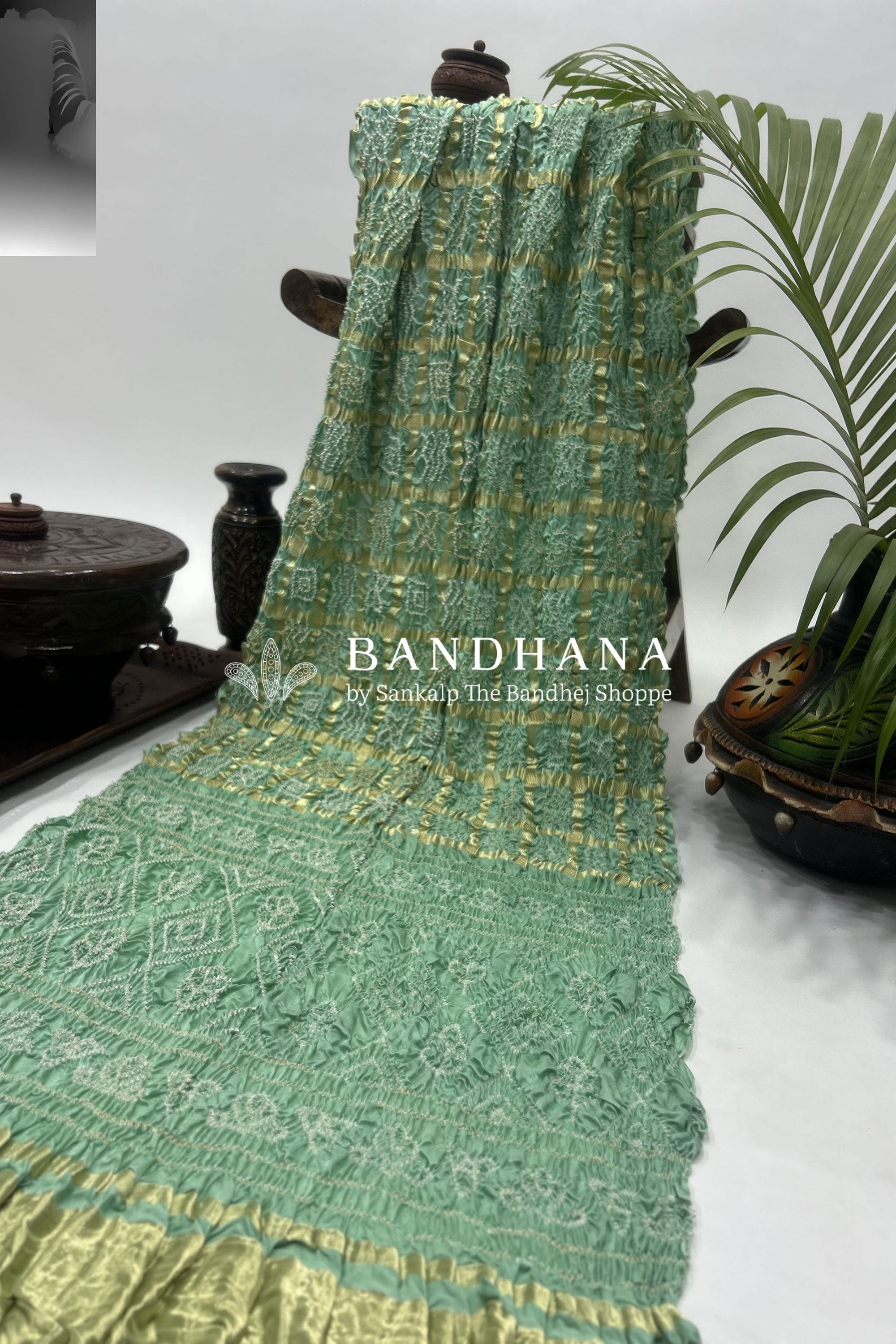 Sea Green Gajji Garchola Bandhani Saree Sarees