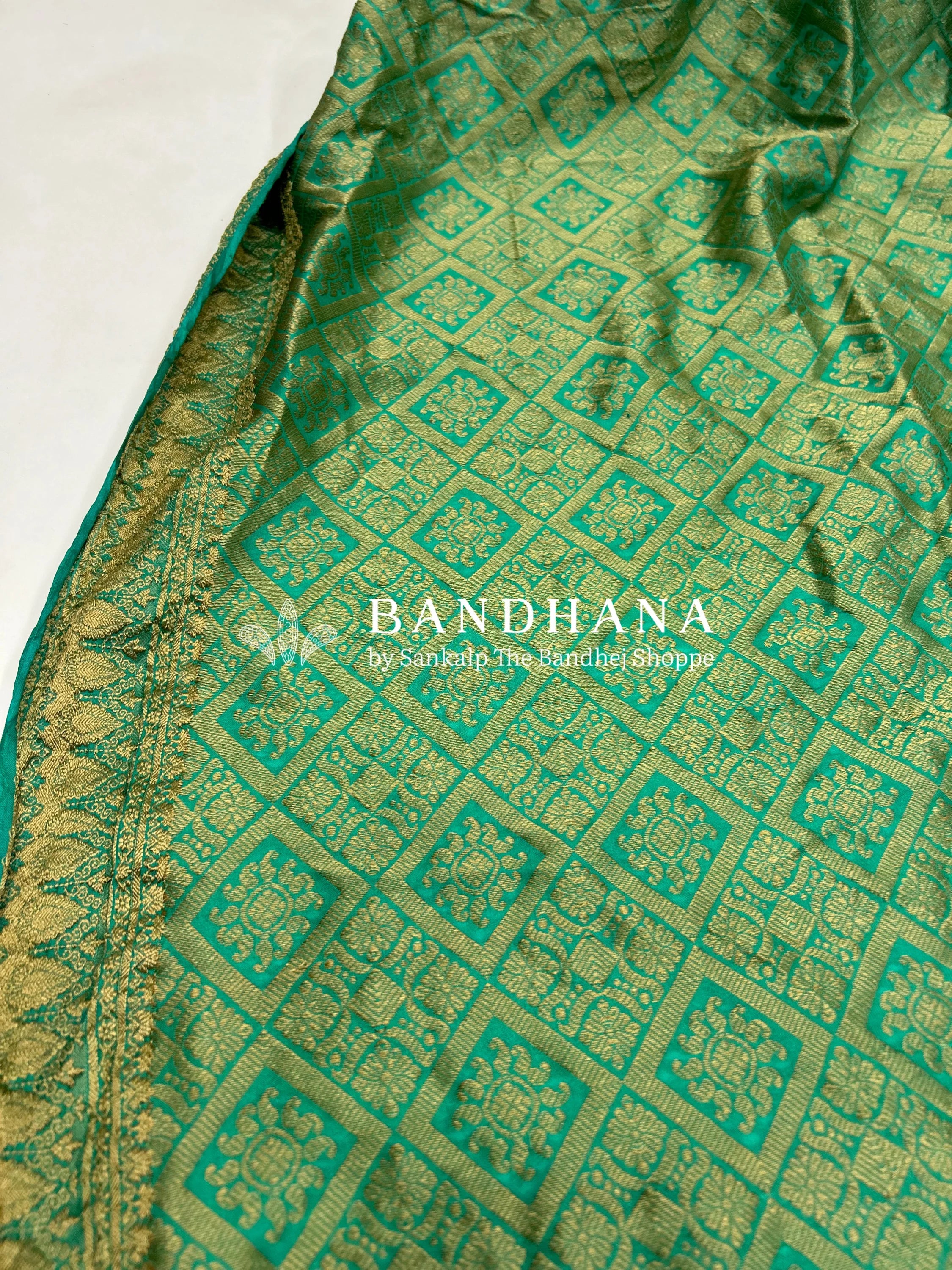 Sea Green Soft Silk Resham Palav Bandhani Saree lightseagreen / Soft Silk Sarees