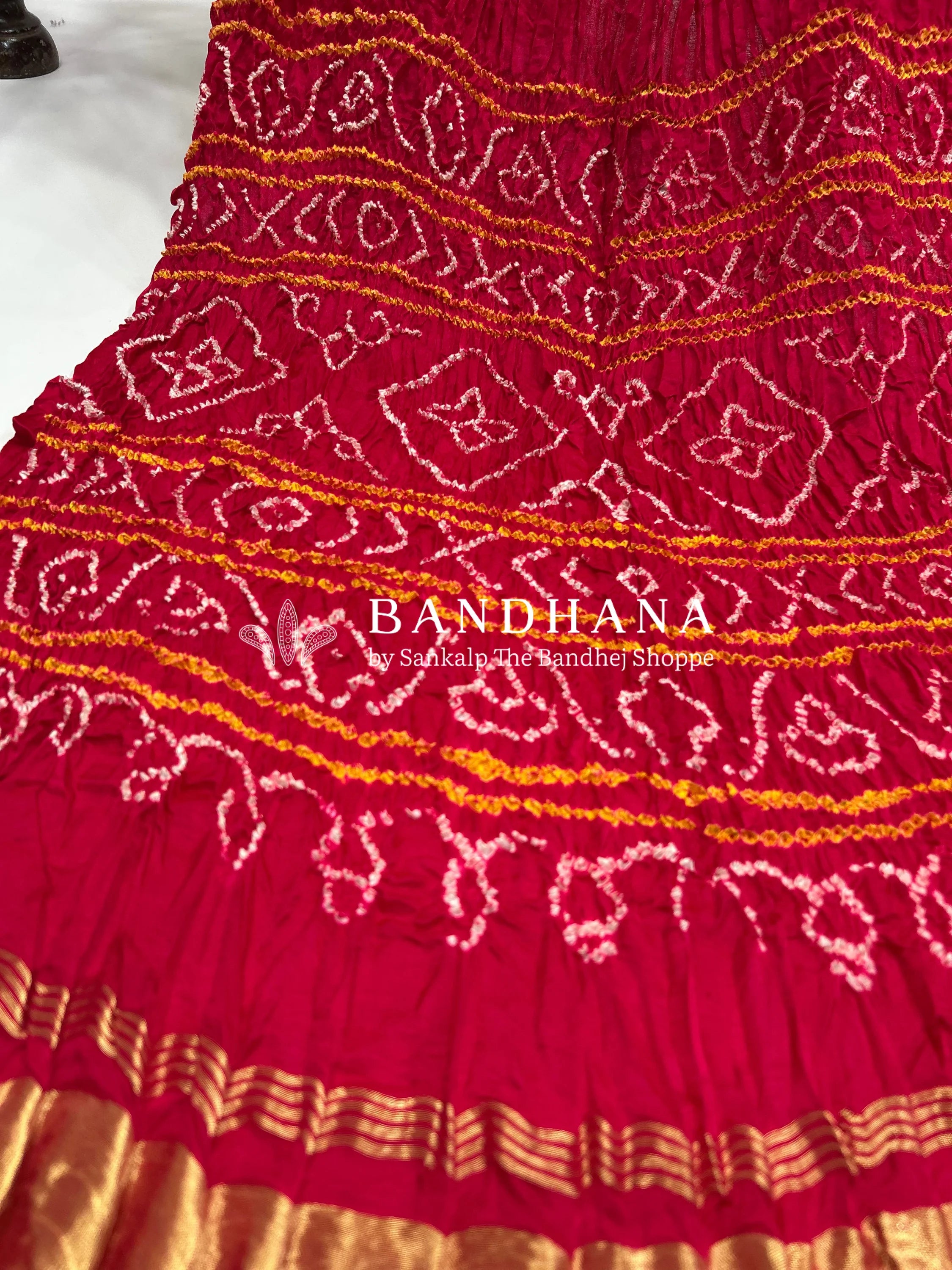 Strawberry Gajji Silk Single Dot Bandhani Saree red / Gajji Silk Sarees