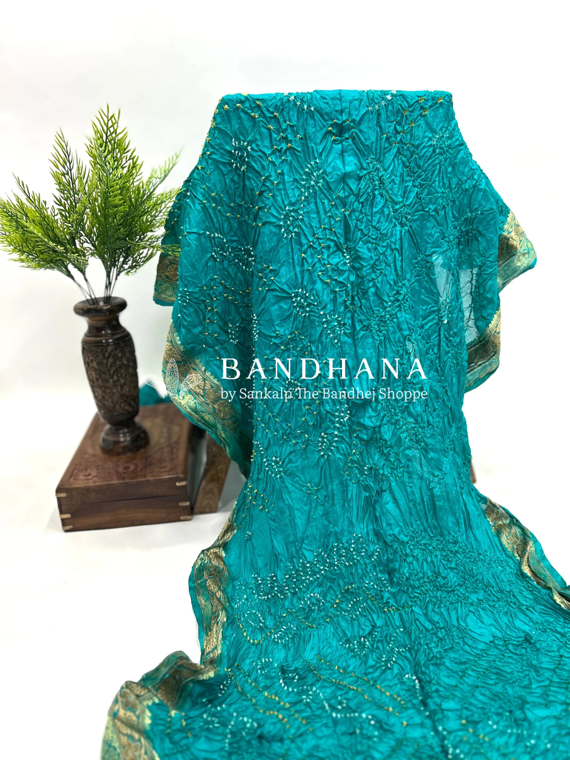 Turquoise Soft Silk Resham Border Bandhani Saree deepskyblue / Soft Silk Sarees