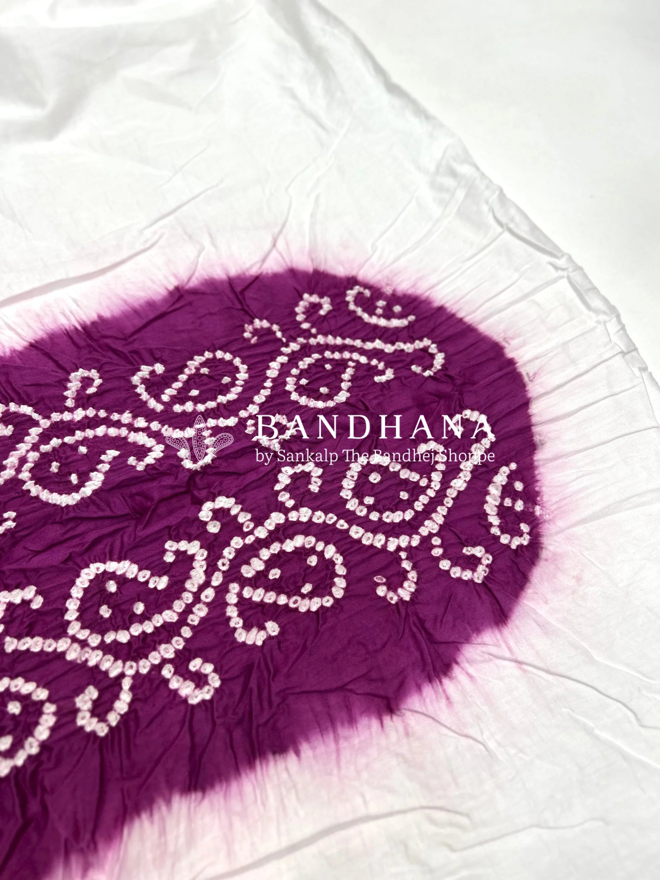 White-Magenta Cotton Pennal Bandhani Dress Material purple / Cotton Dresses
