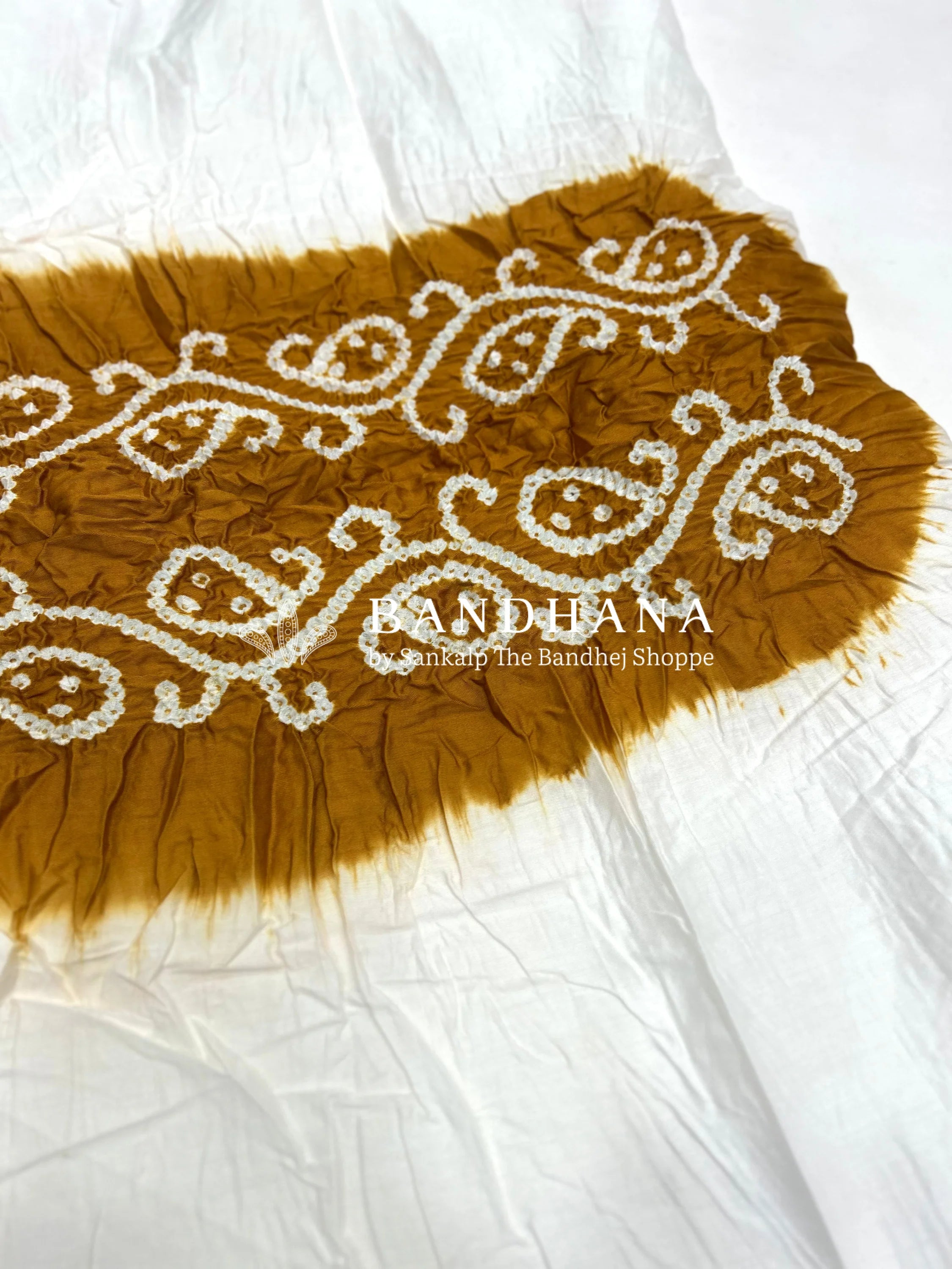 White-Mustard Cotton Pennal Bandhani Dress Material goldenrod / Cotton Dresses