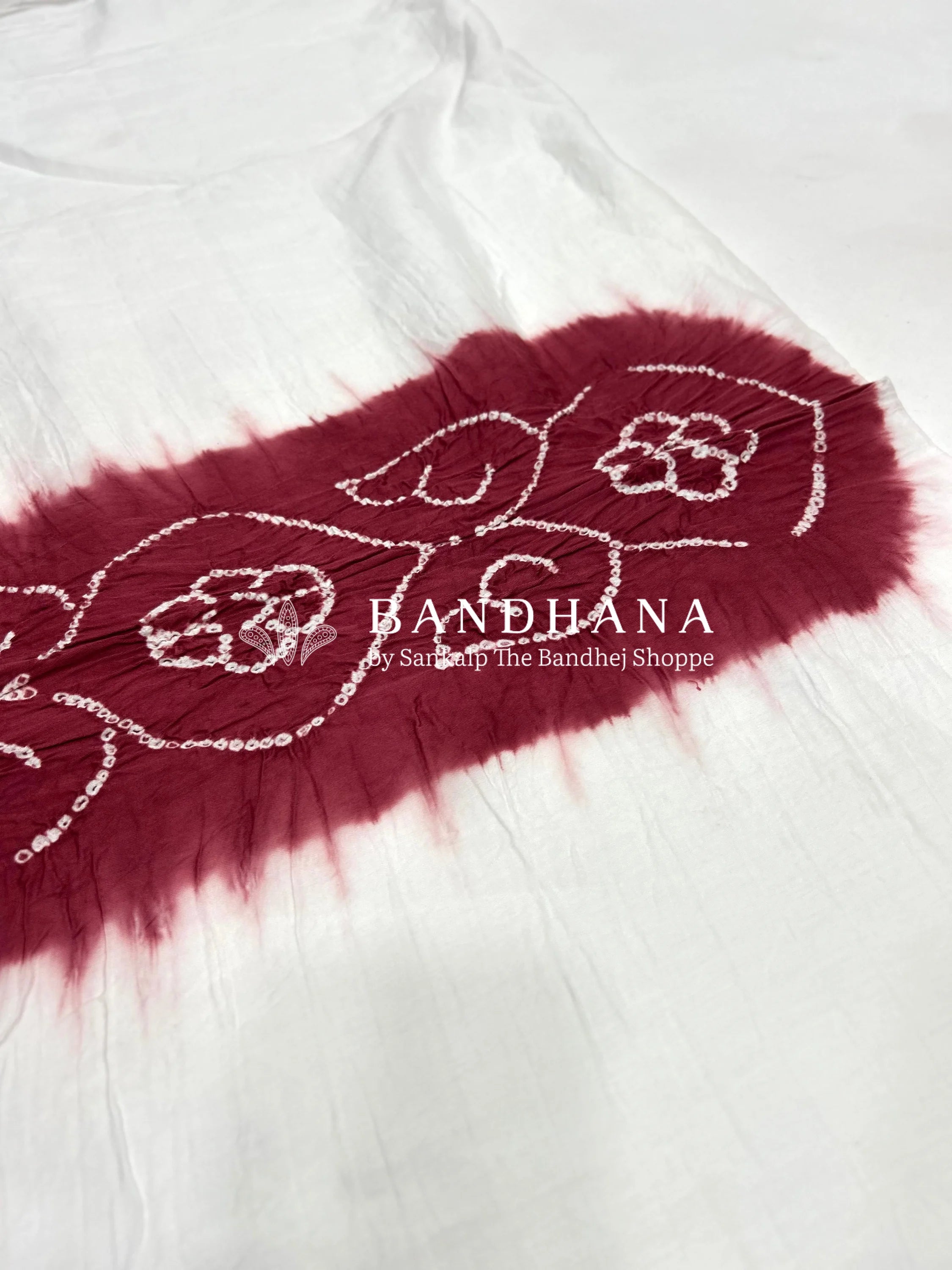 White-Wine Cotton Pennal Bandhani Dress Material indianred / Cotton Dresses