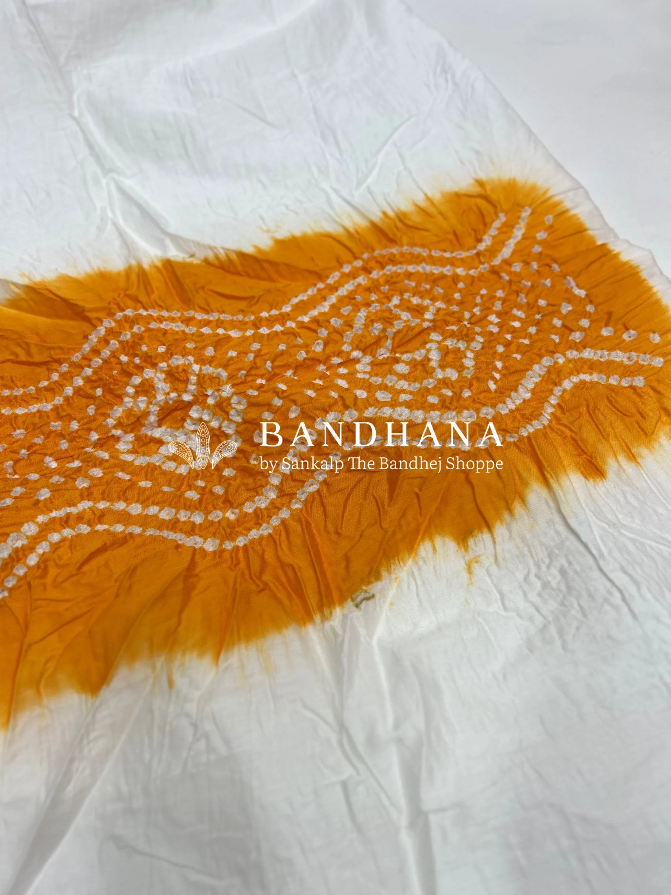 White-Yellow Cotton Pennal Bandhani Dress Material orange / Cotton Dresses