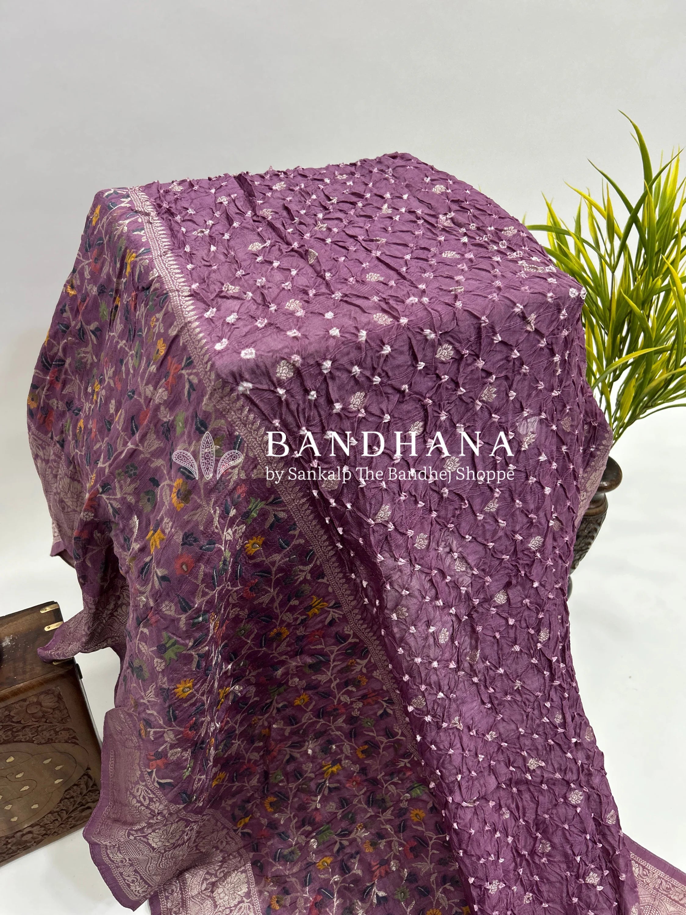 Wine Art Tussar Silk Bandhani Saree purple / Tussar Silk Sarees
