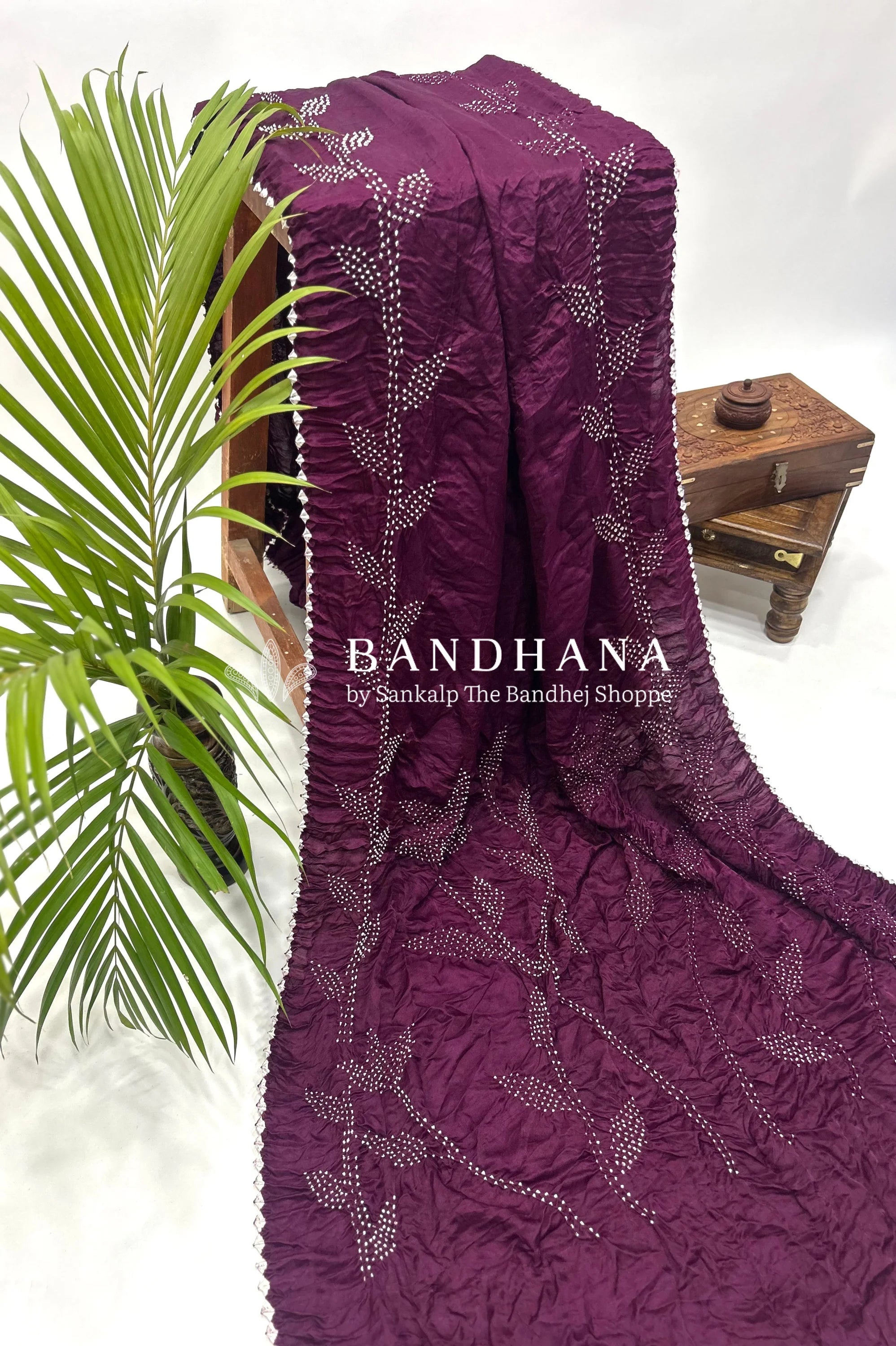 Wine Gajji Designer Bandhani Saree Sarees