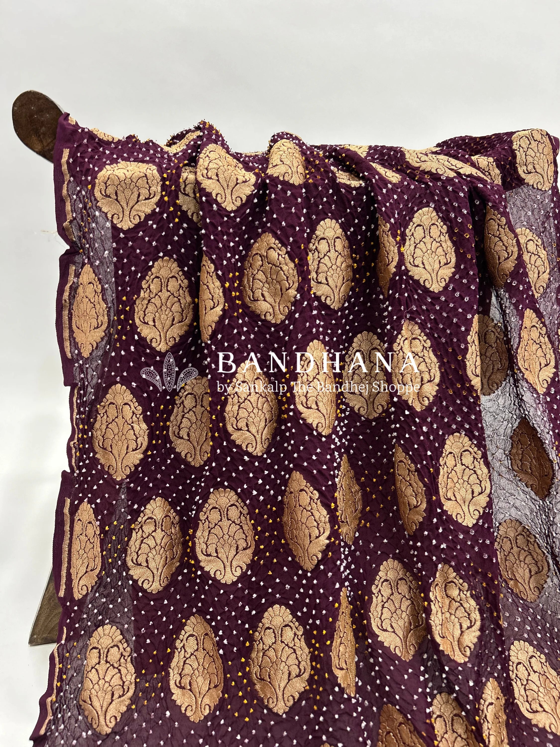 Wine Georgette Banarasi Bandhani Kurti Material darkred / Georgette Dresses