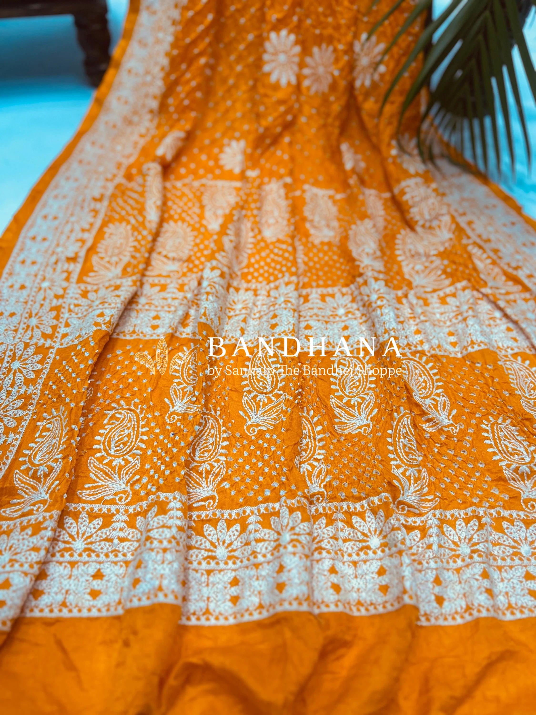 Yellow Gajji Silk Lucknowi Bandhani Saree yellow / Gajji Silk Sarees