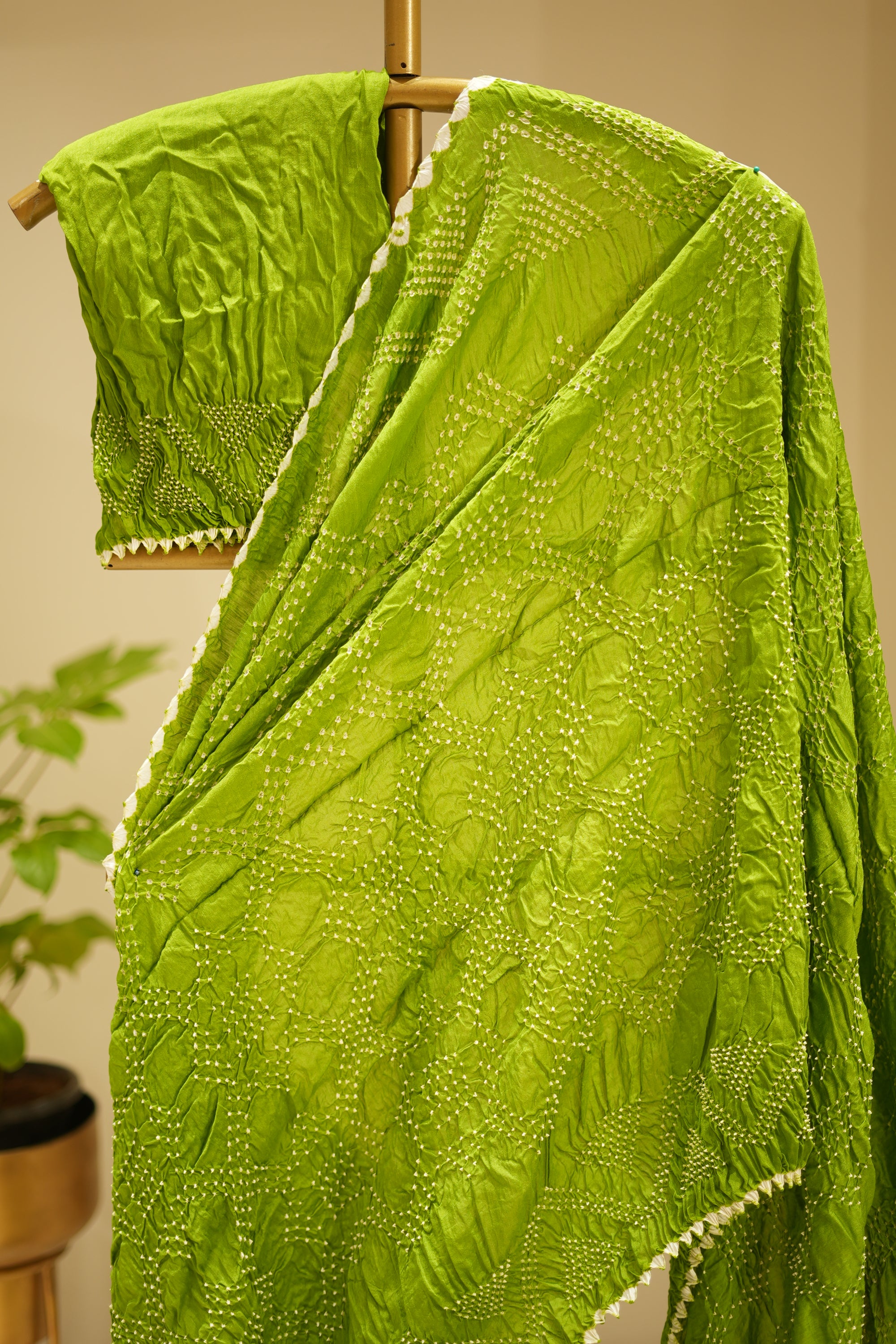 Mehndi Munga Silk Bandhej Saree