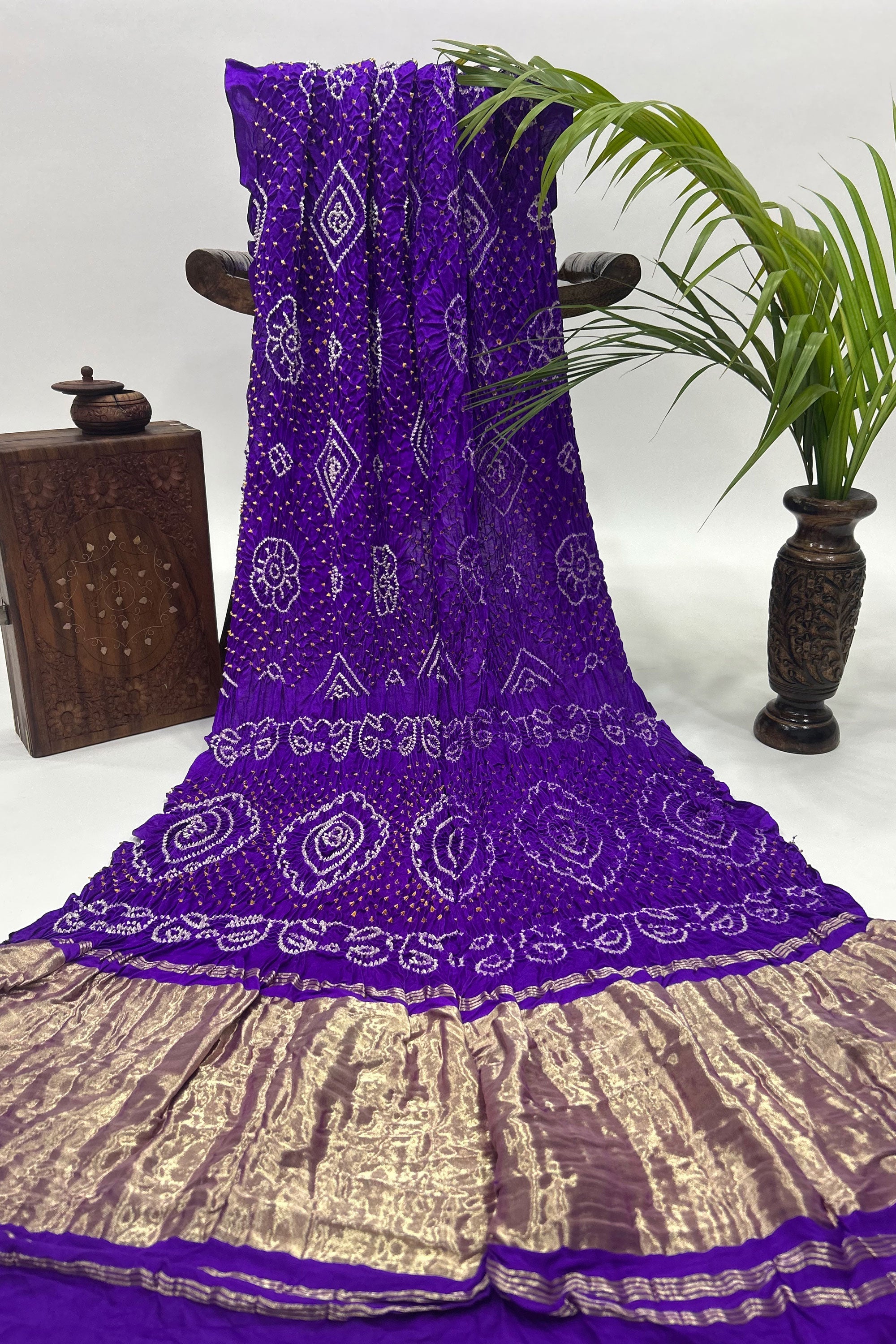 Purple Gajji Fancy Rai Bandhani Saree Sarees