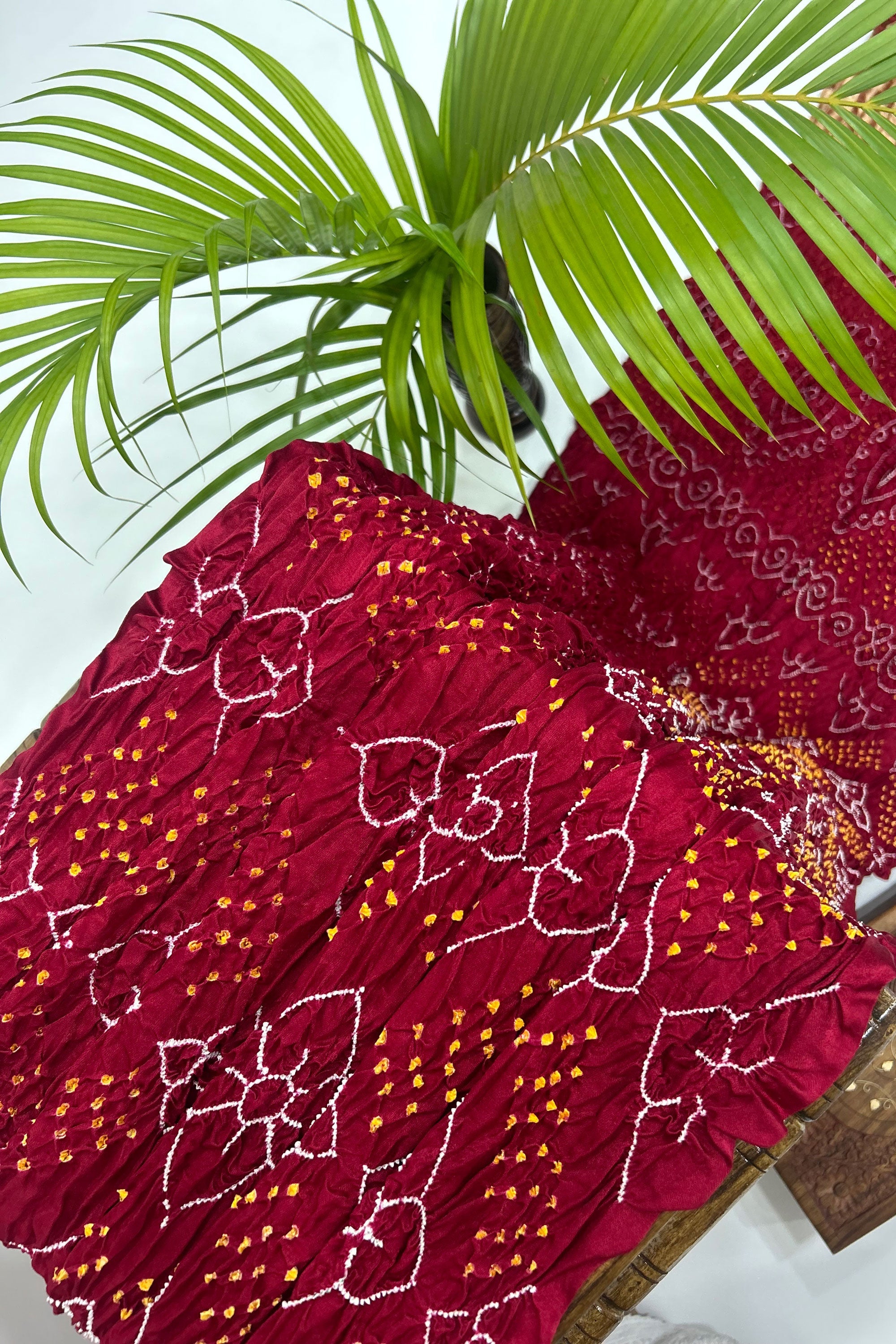 Maroon Gajji Fancy Rai Bandhani Saree Sarees