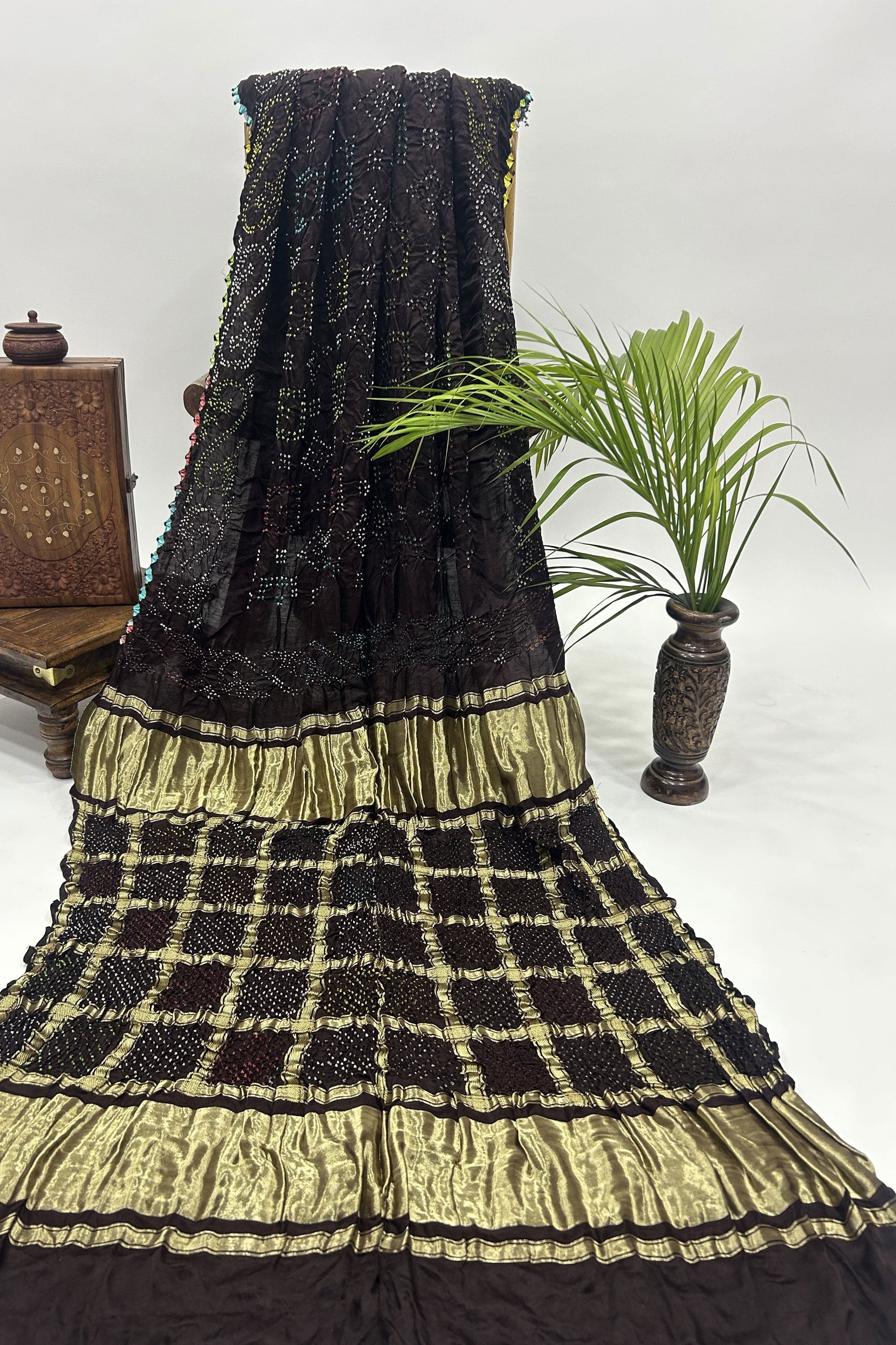 Mutli Brown Gajji Silk Bhati Designer Bandhani Saree Sarees
