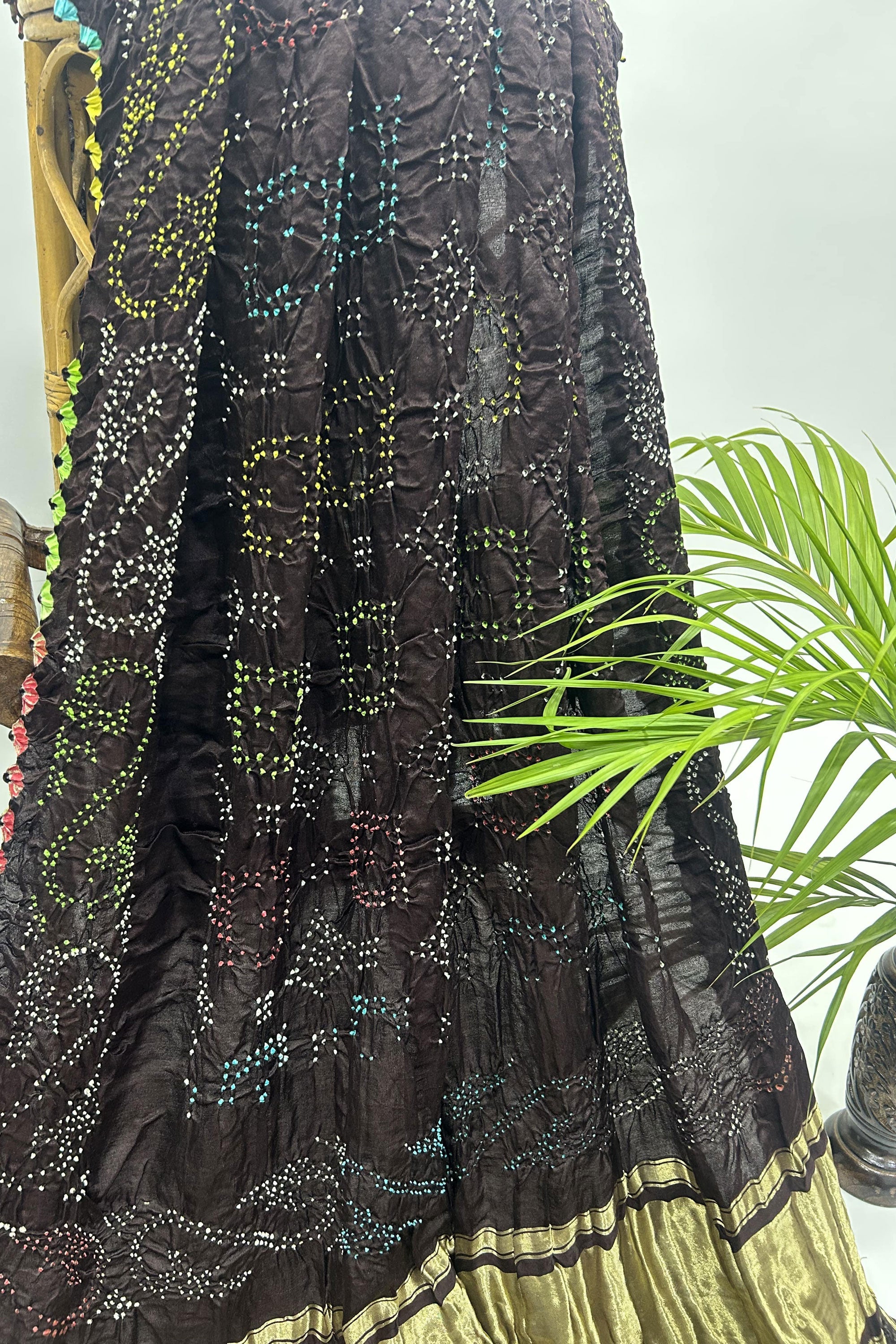 Mutli Brown Gajji Silk Bhati Designer Bandhani Saree Sarees