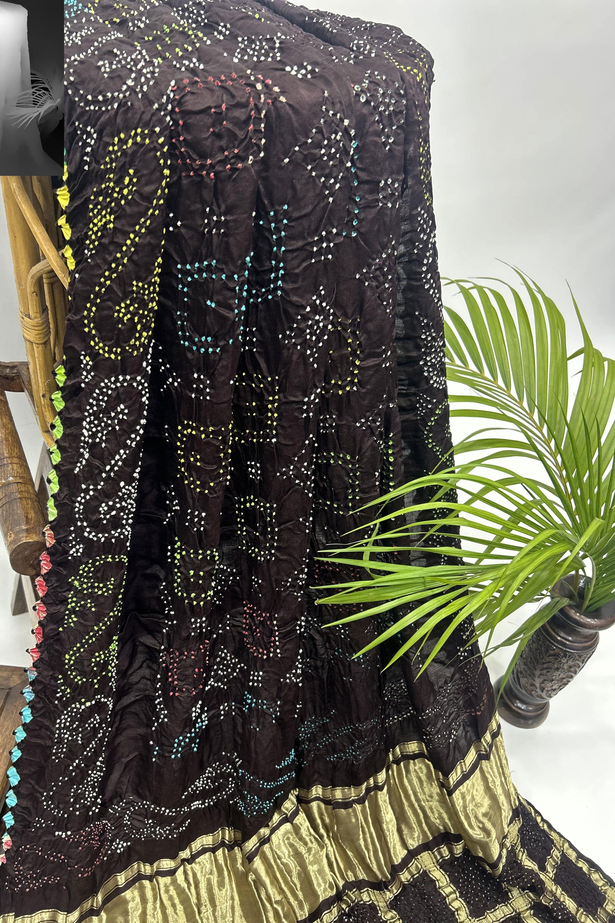 Mutli Brown Gajji Silk Bhati Designer Bandhani Saree Sarees