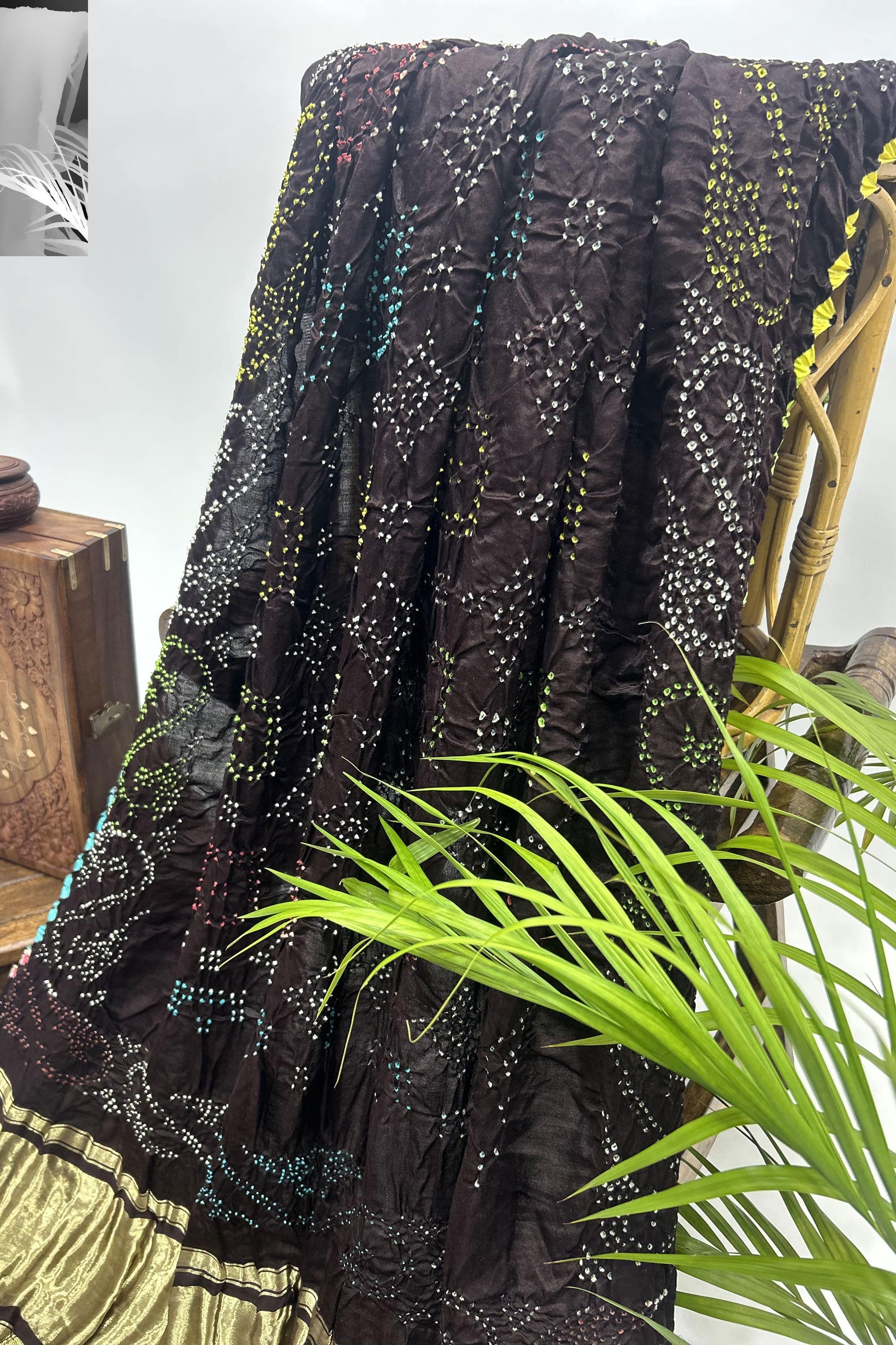 Mutli Brown Gajji Silk Bhati Designer Bandhani Saree Sarees