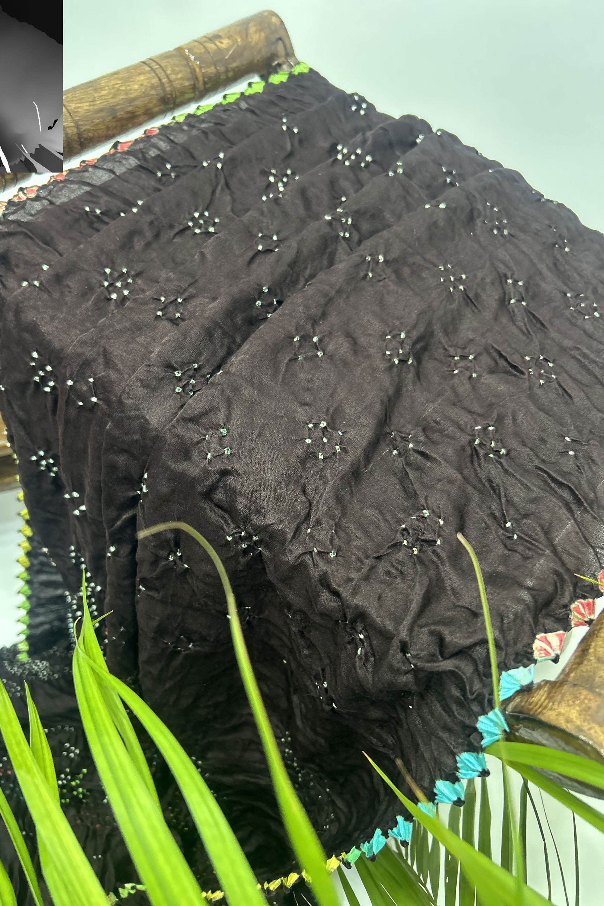 Mutli Brown Gajji Silk Bhati Designer Bandhani Saree Sarees