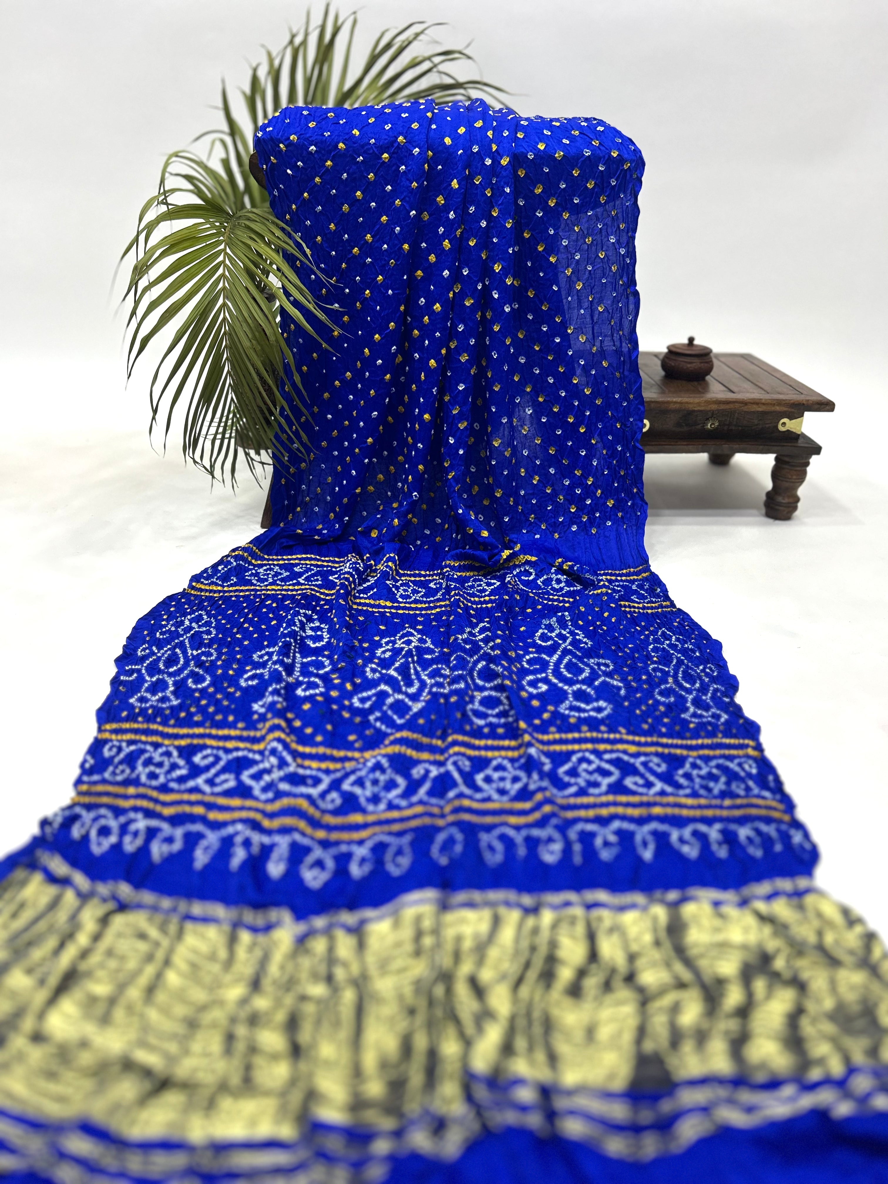 Gajji Silk Single Dot Blue Bandhani Saree Sarees