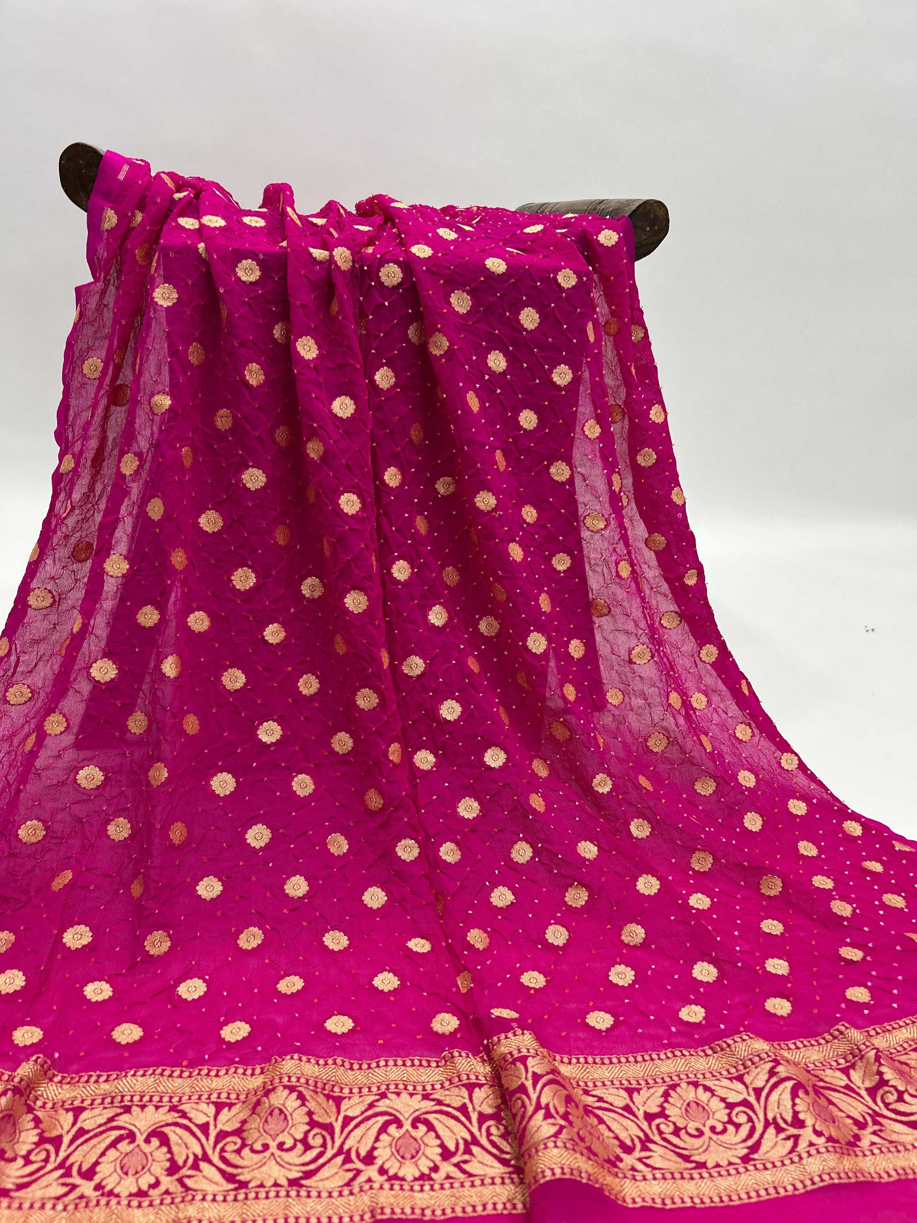 Rani Georgette Banarasi Bandhani Kurti Material deeppink / Georgette Dresses
