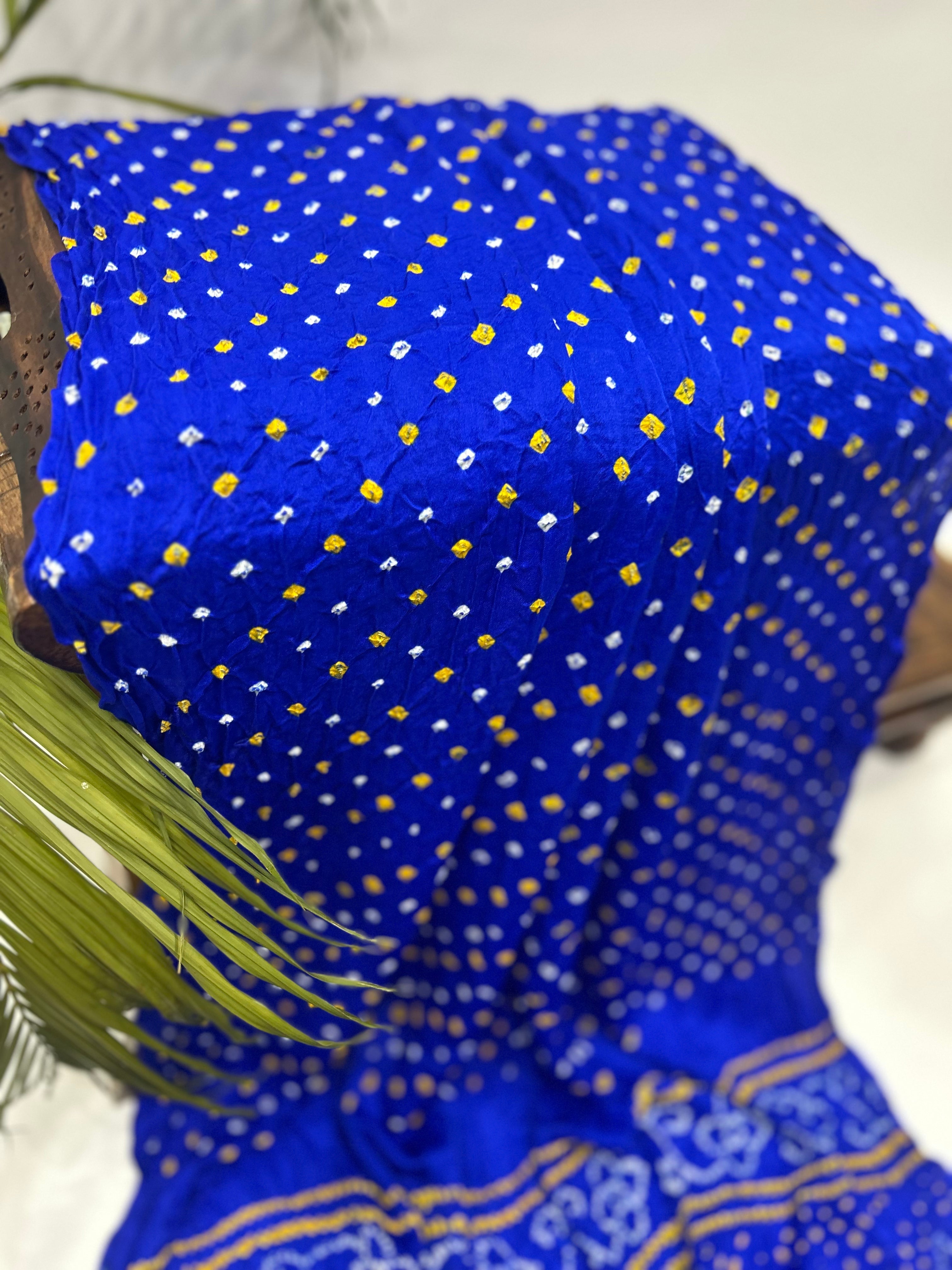 Gajji Silk Single Dot Blue Bandhani Saree Sarees
