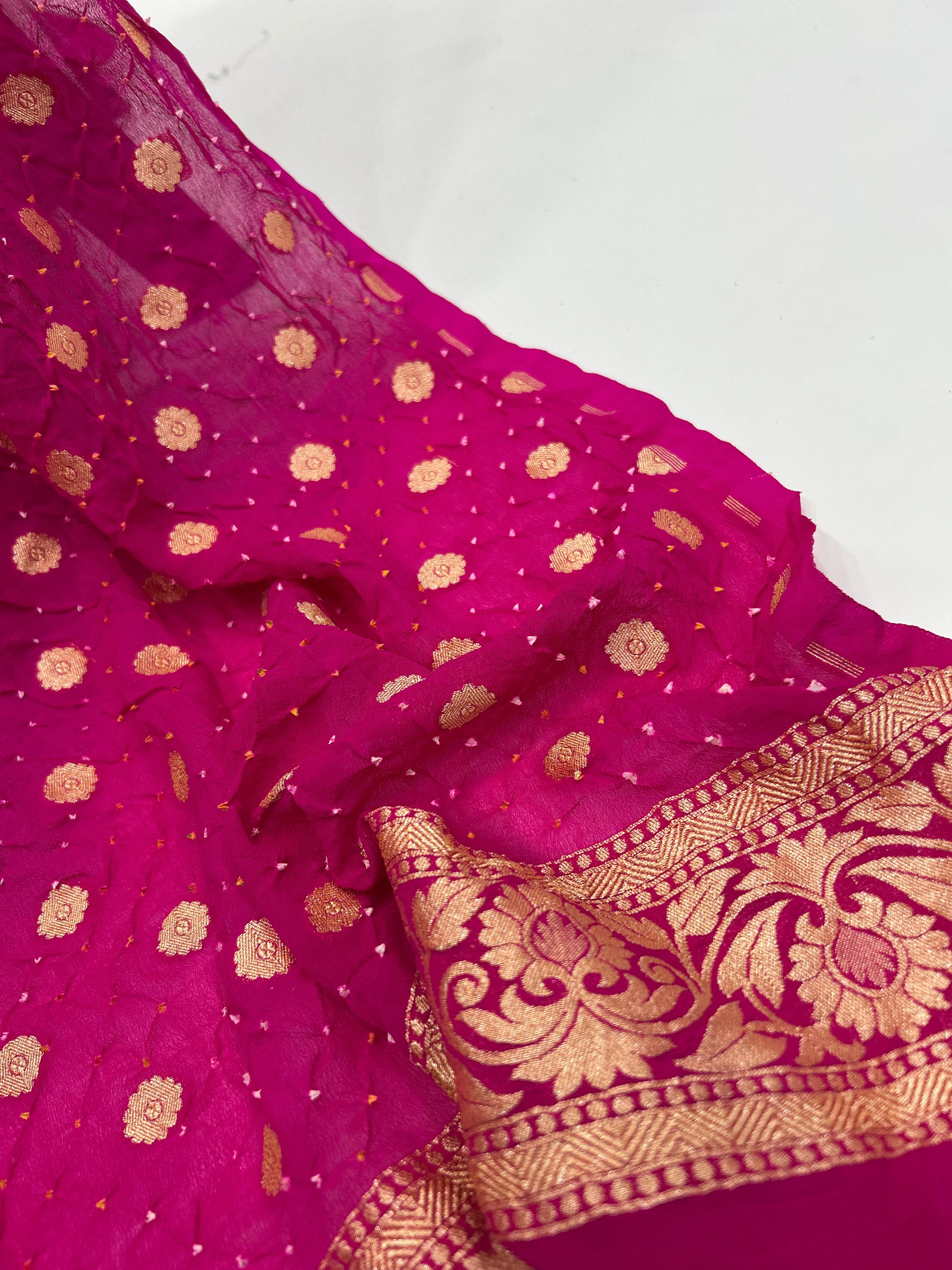 Rani Georgette Banarasi Bandhani Kurti Material deeppink / Georgette Dresses