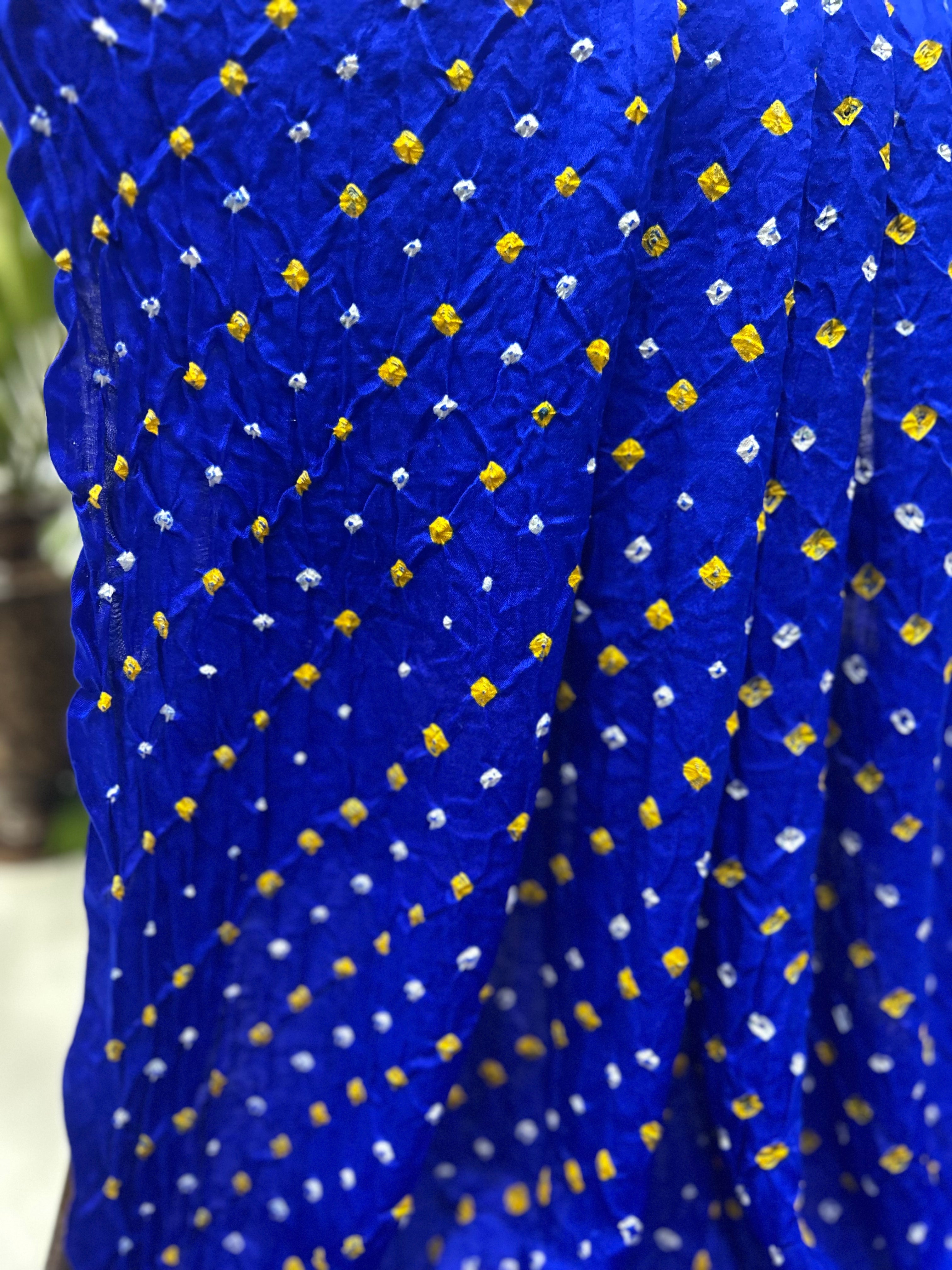 Gajji Silk Single Dot Blue Bandhani Saree Sarees