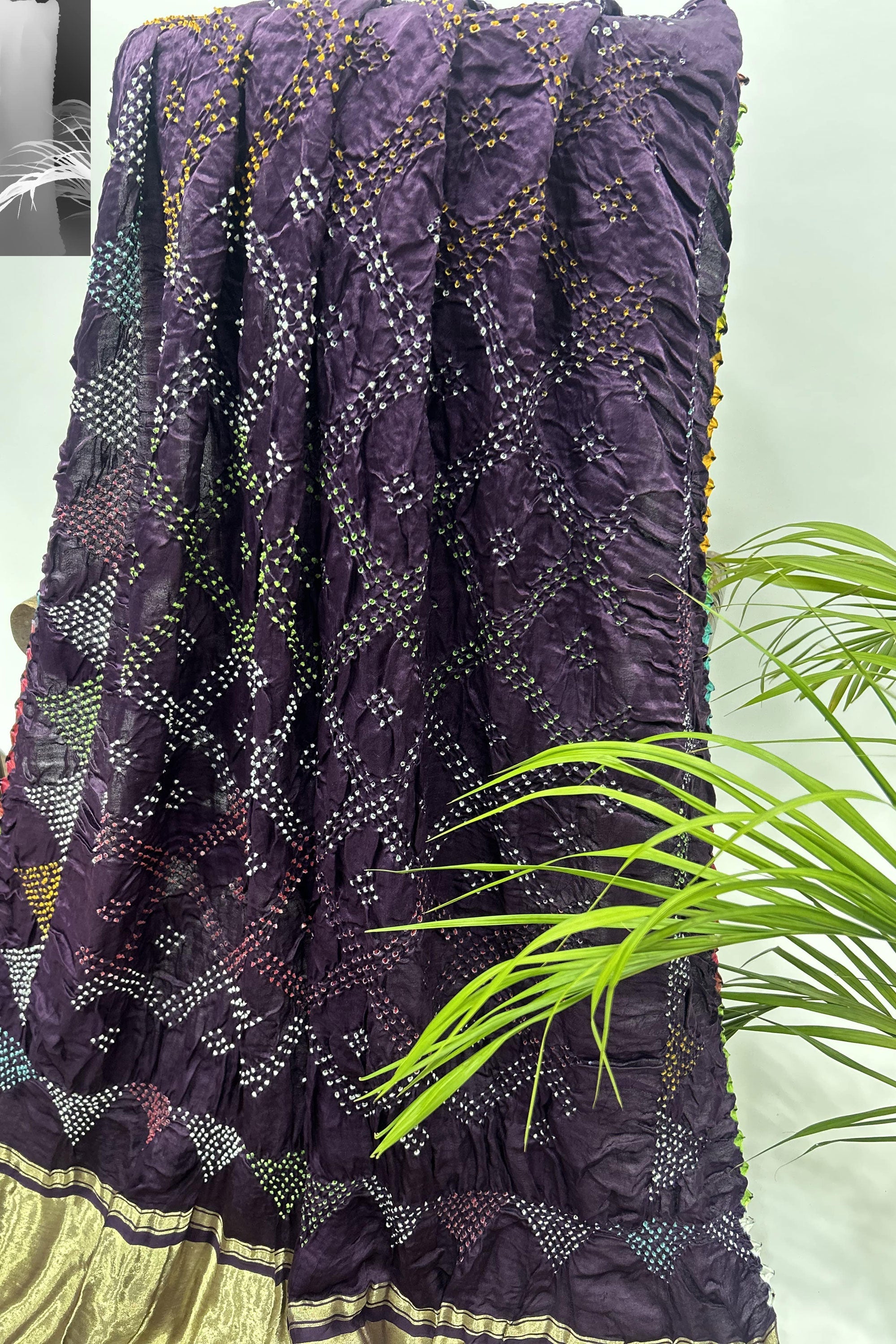 Mutli Wine Gajji Silk Bhati Designer Bandhani Saree Sarees