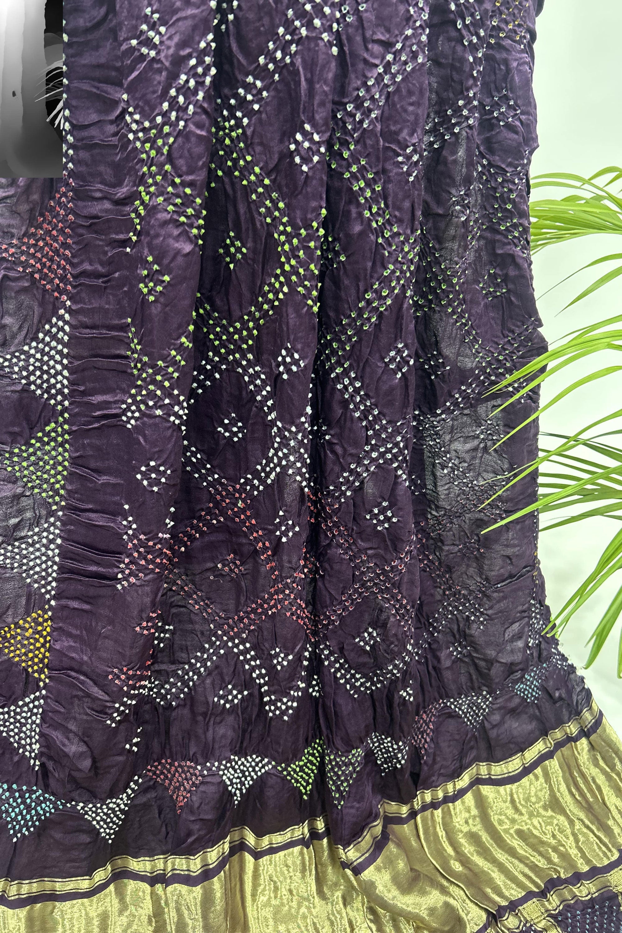 Mutli Wine Gajji Silk Bhati Designer Bandhani Saree Sarees