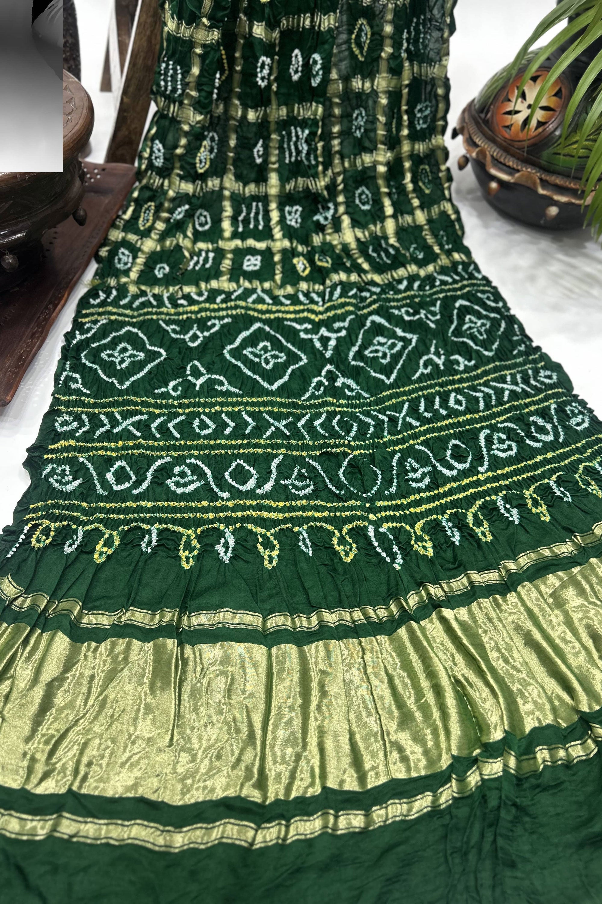 Green Gajji Garchola Bandhani Saree Sarees