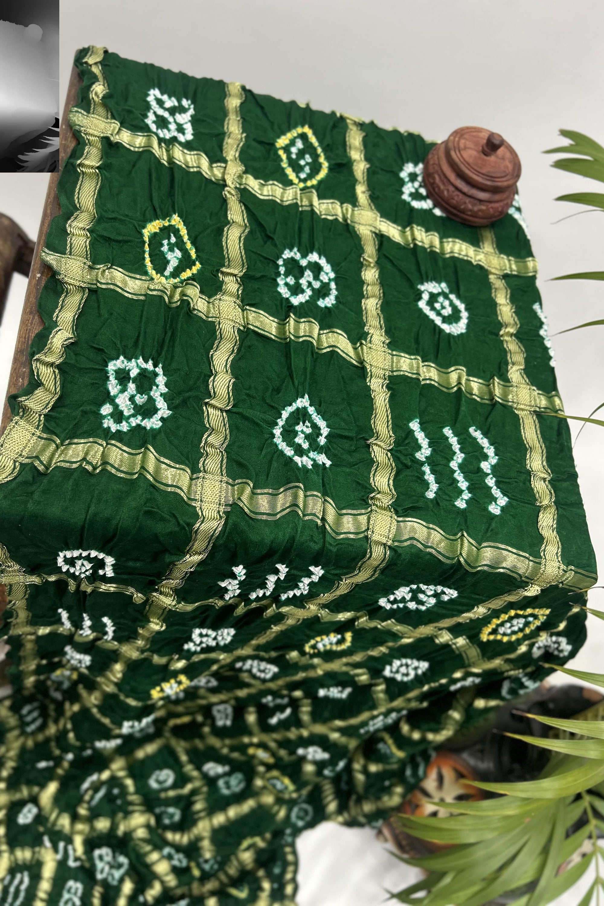 Green Gajji Garchola Bandhani Saree Sarees