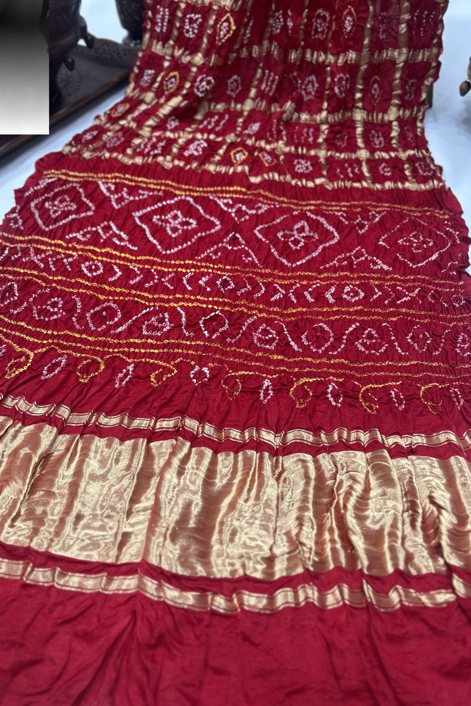 Red Gajji Garchola Bandhani Saree Sarees