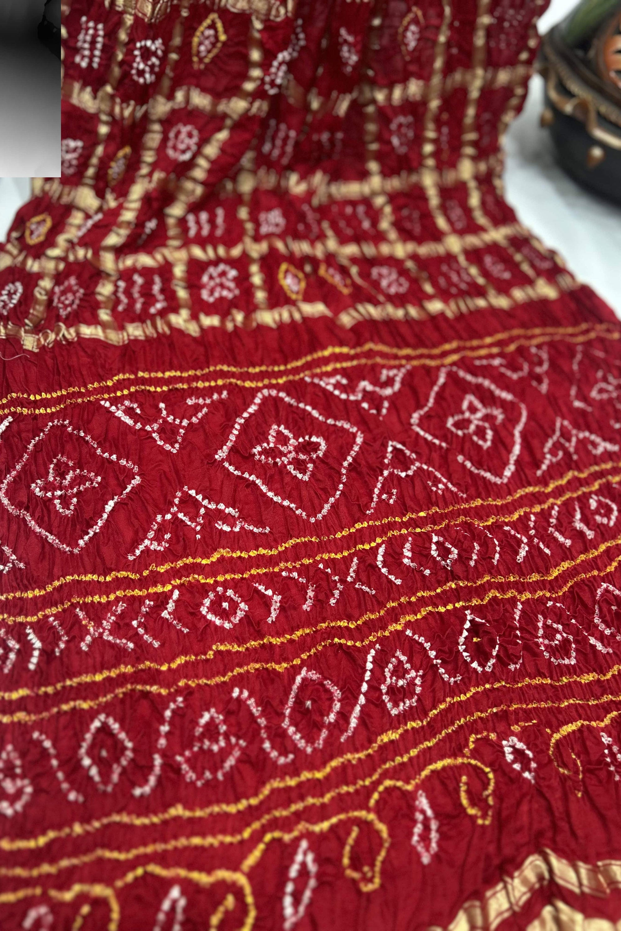 Red Gajji Garchola Bandhani Saree Sarees