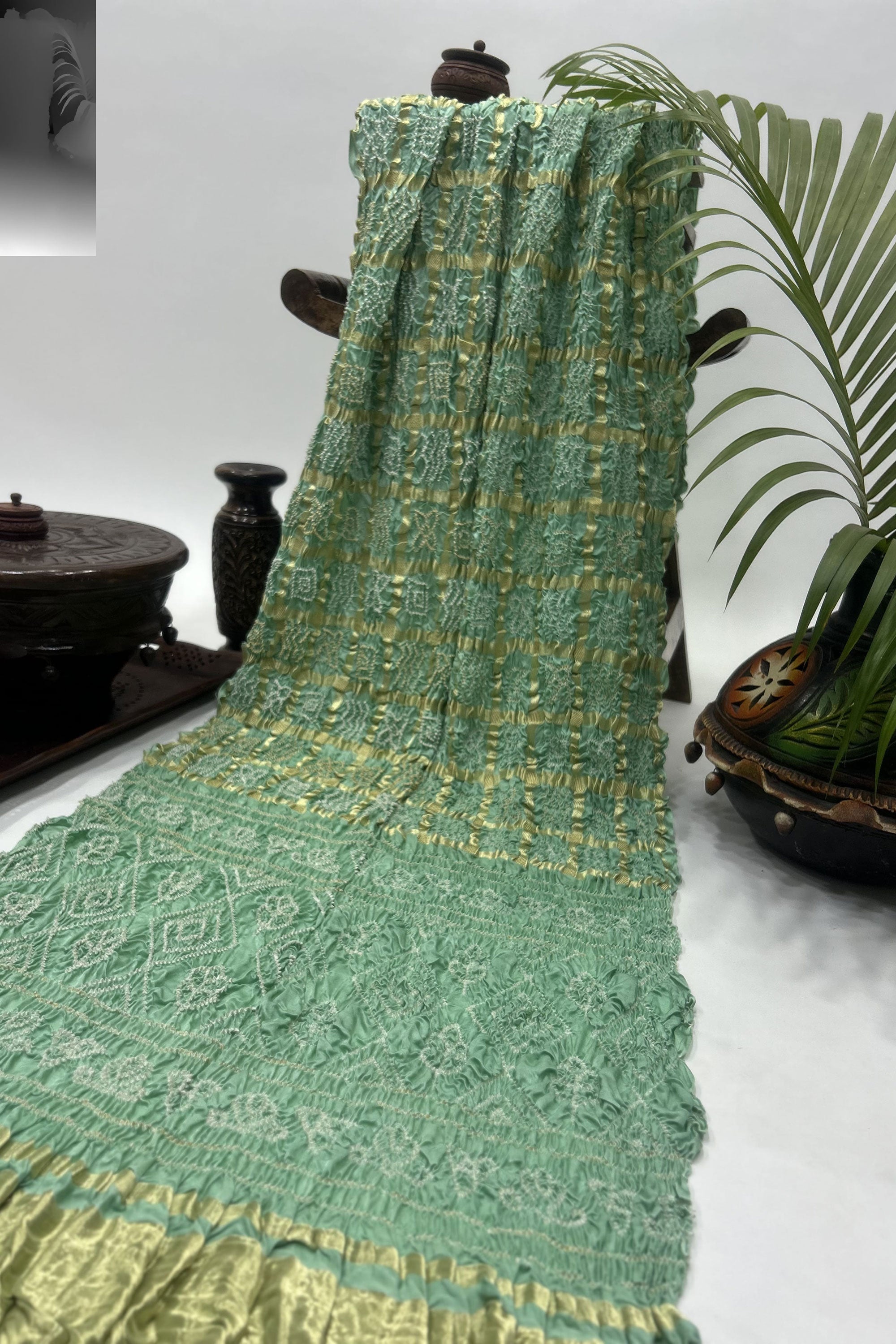 Sea Green Gajji Garchola Bandhani Saree Sarees
