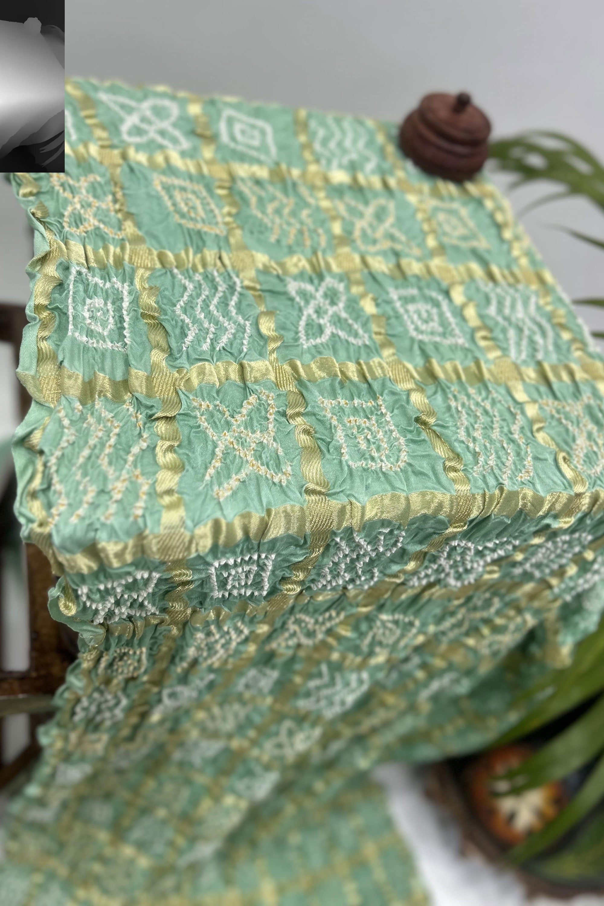 Sea Green Gajji Garchola Bandhani Saree Sarees