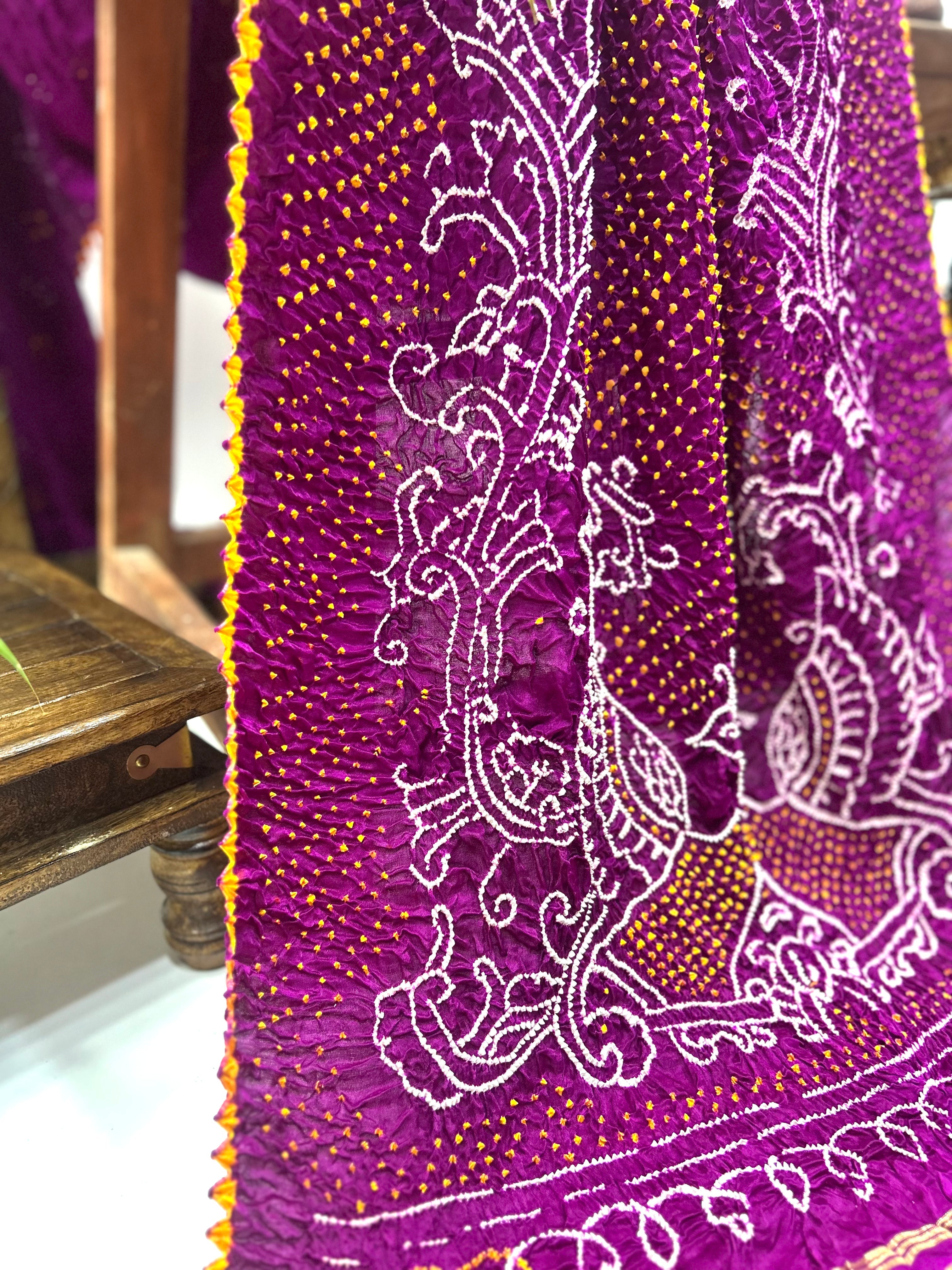 Magenta Mor Palav Gajji Designer Bandhani Saree Sarees