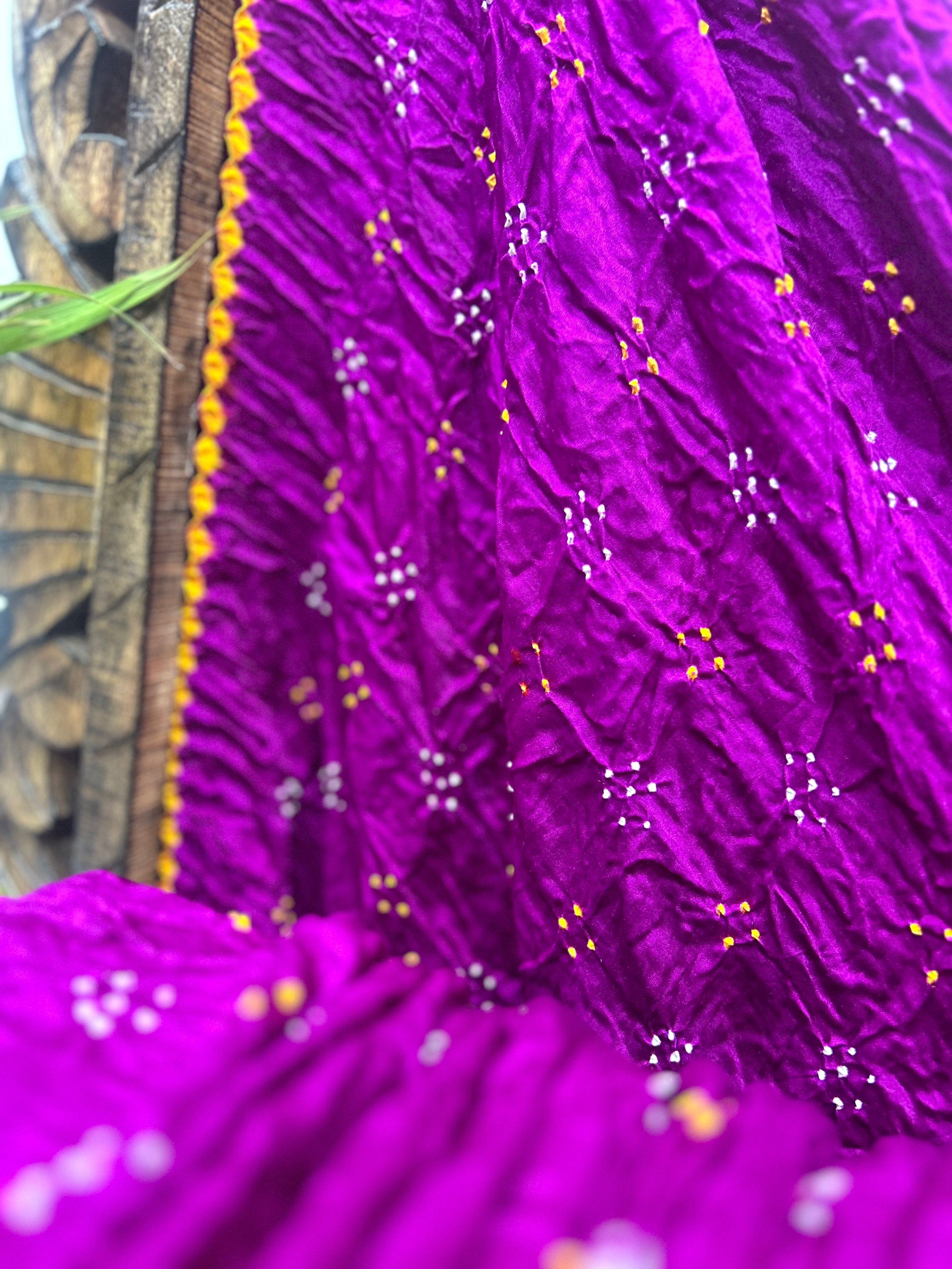 Magenta Mor Palav Gajji Designer Bandhani Saree Sarees