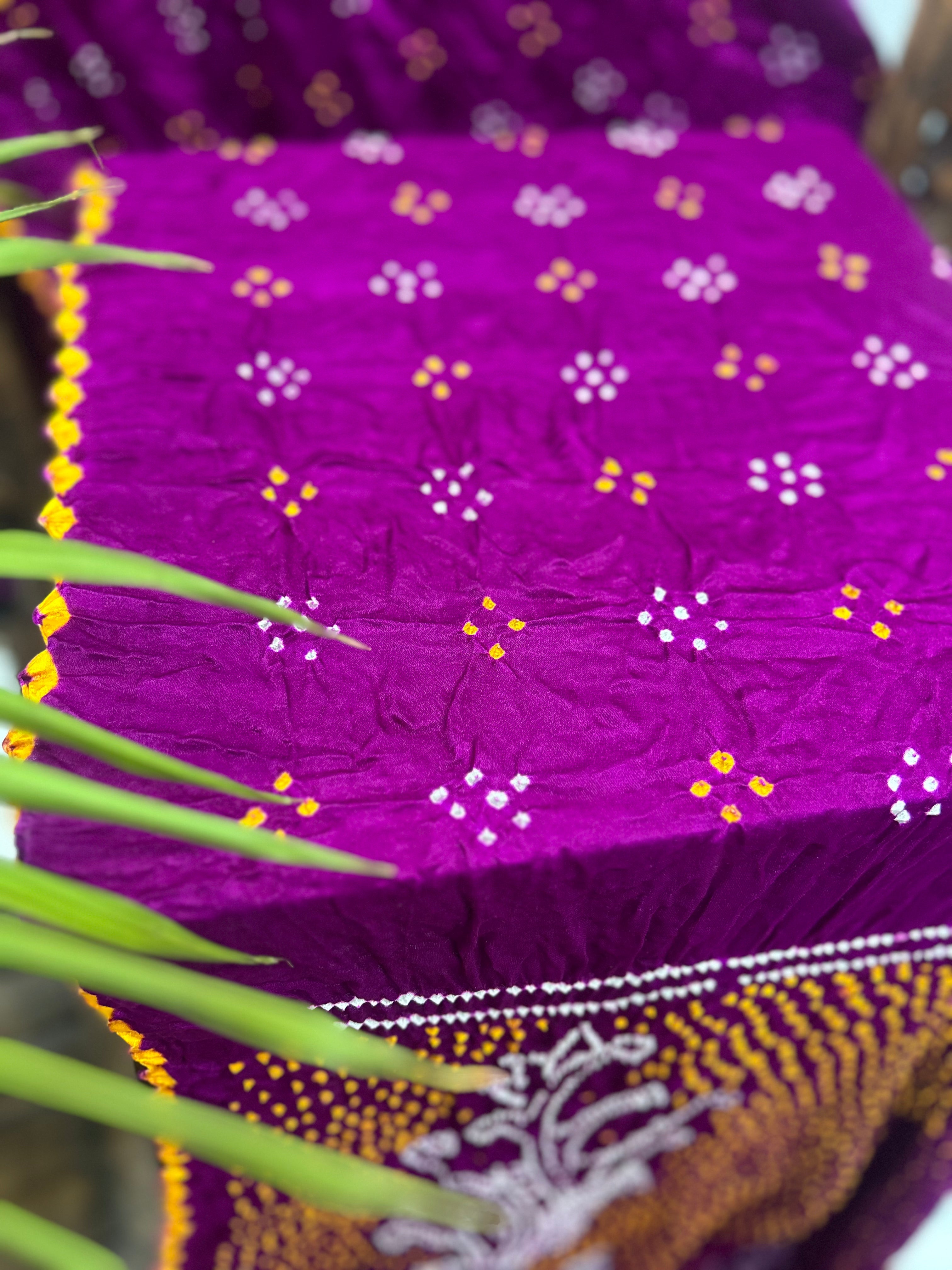 Magenta Mor Palav Gajji Designer Bandhani Saree Sarees