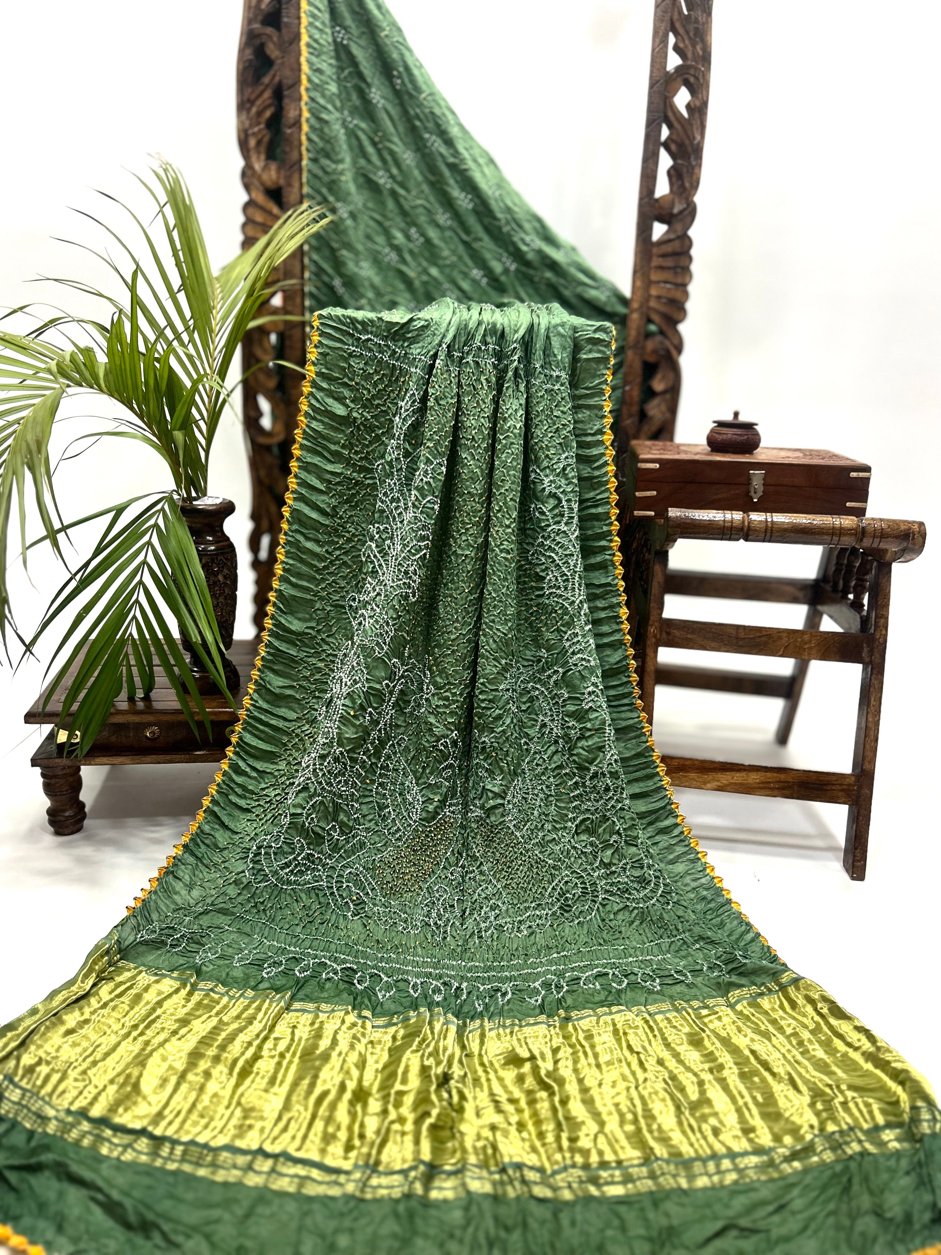 Pista Mor Palav Gajji Designer Bandhani Saree Sarees