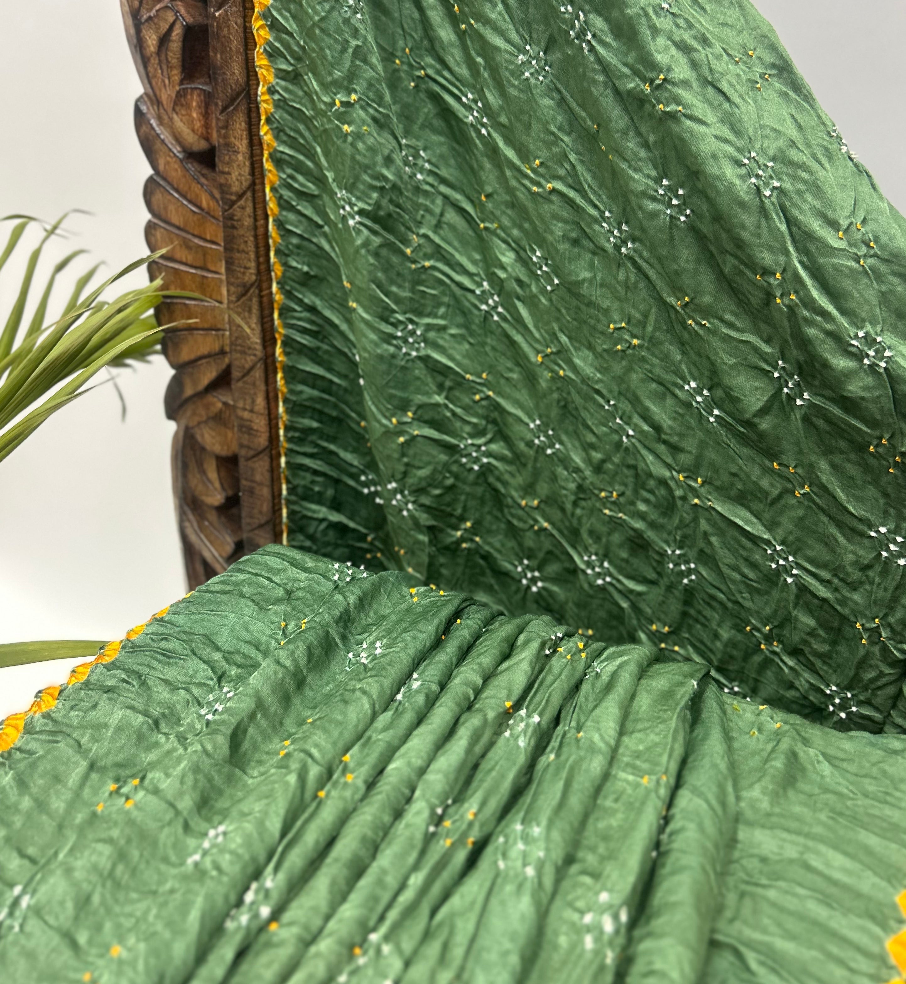 Pista Mor Palav Gajji Designer Bandhani Saree Sarees