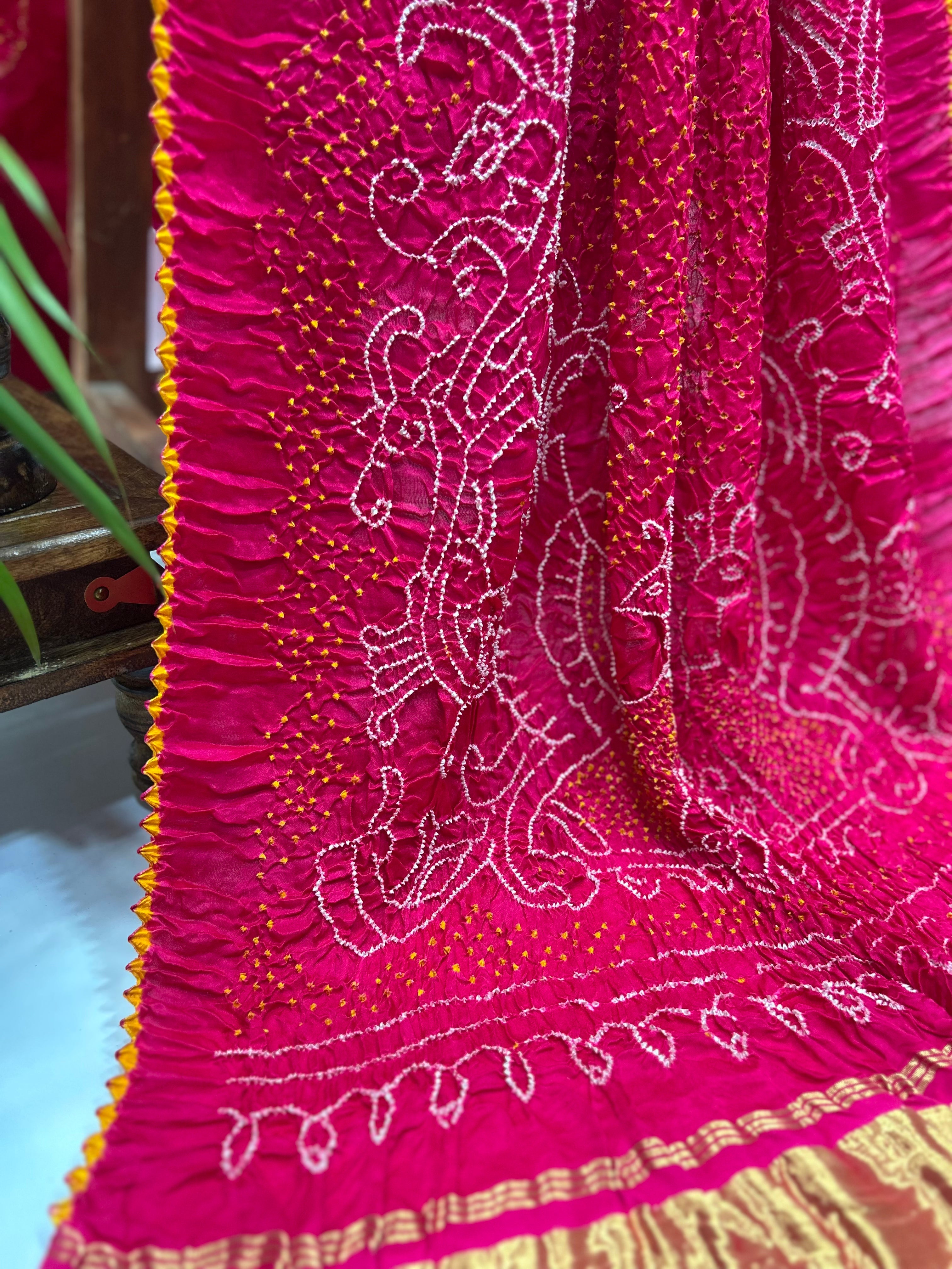 Light Pink Mor Palav Gajji Designer Bandhani Saree Sarees