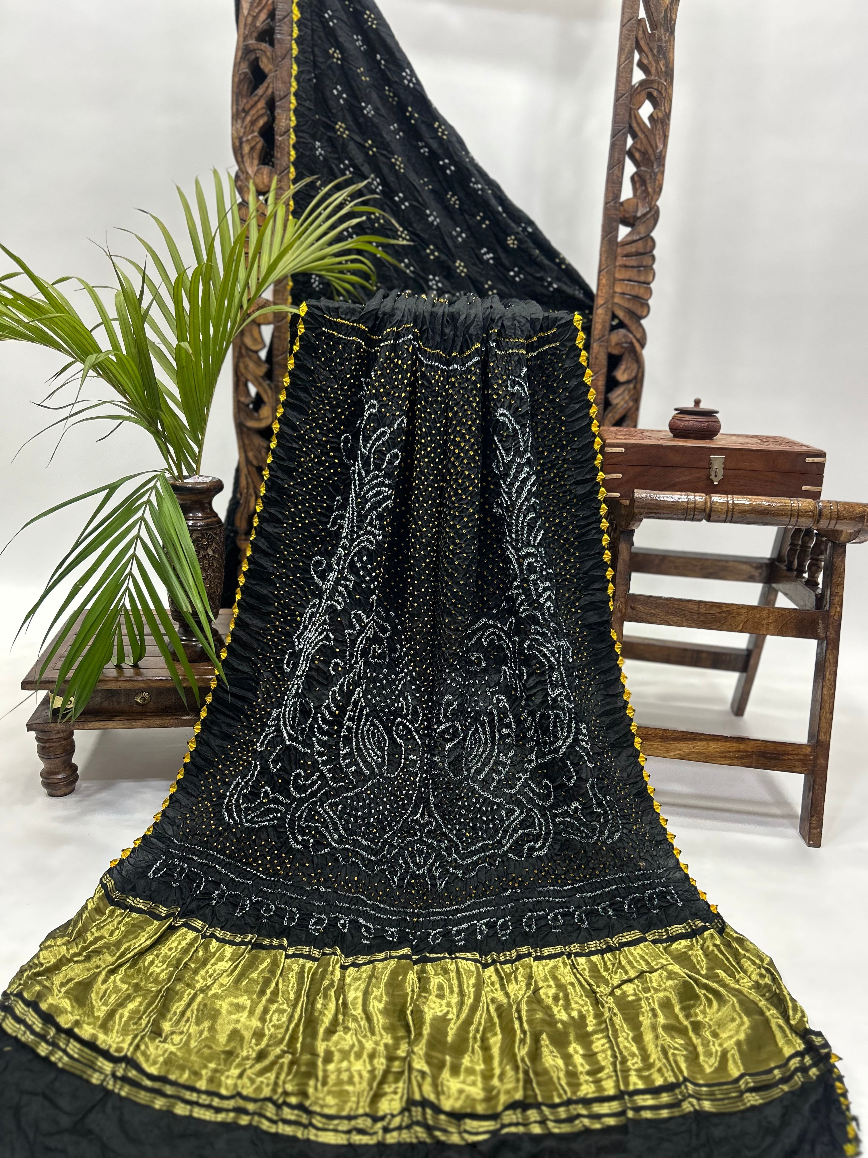 Black Mor Palav Gajji Designer Bandhani Saree Sarees