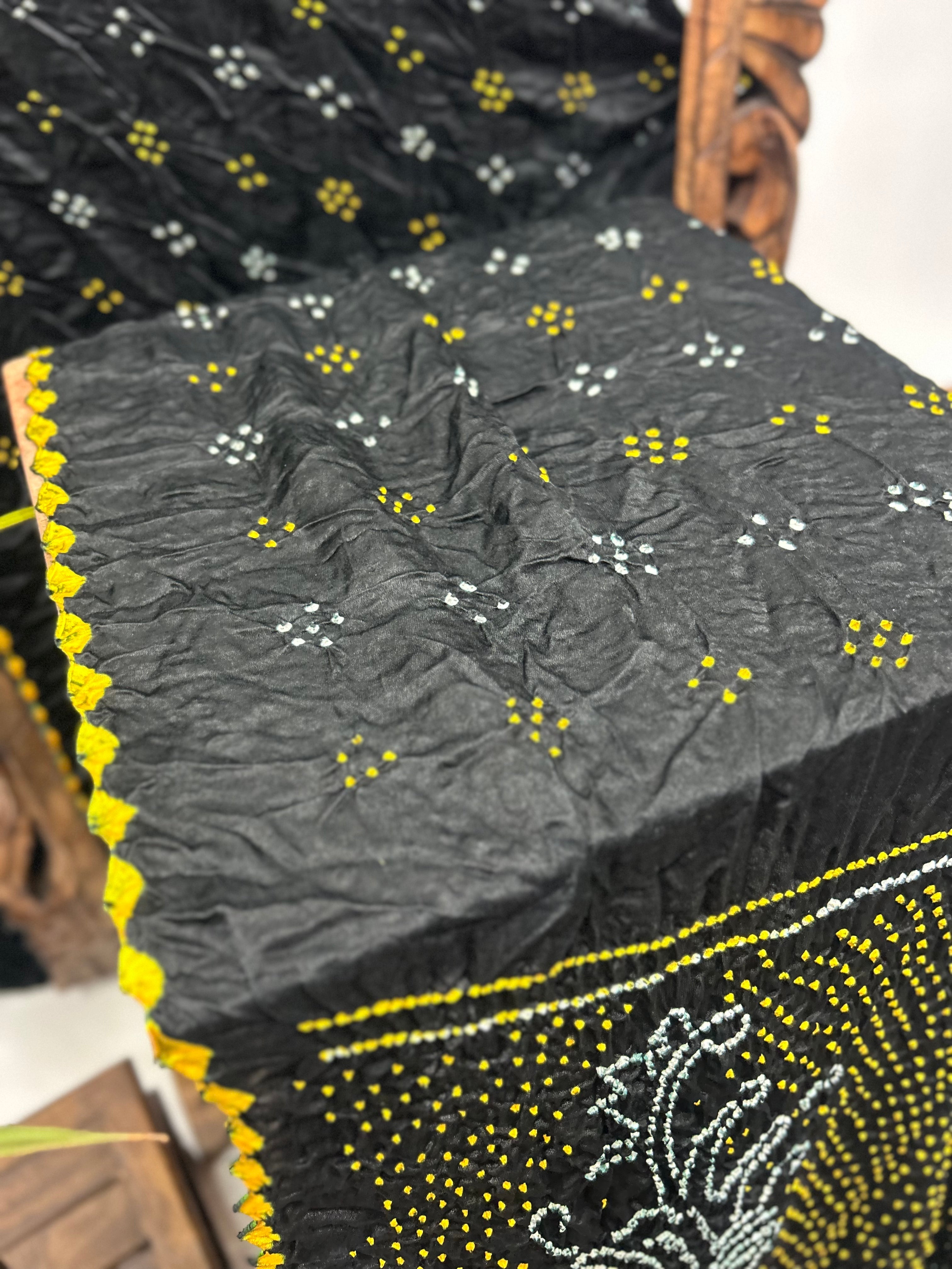 Black Mor Palav Gajji Designer Bandhani Saree Sarees