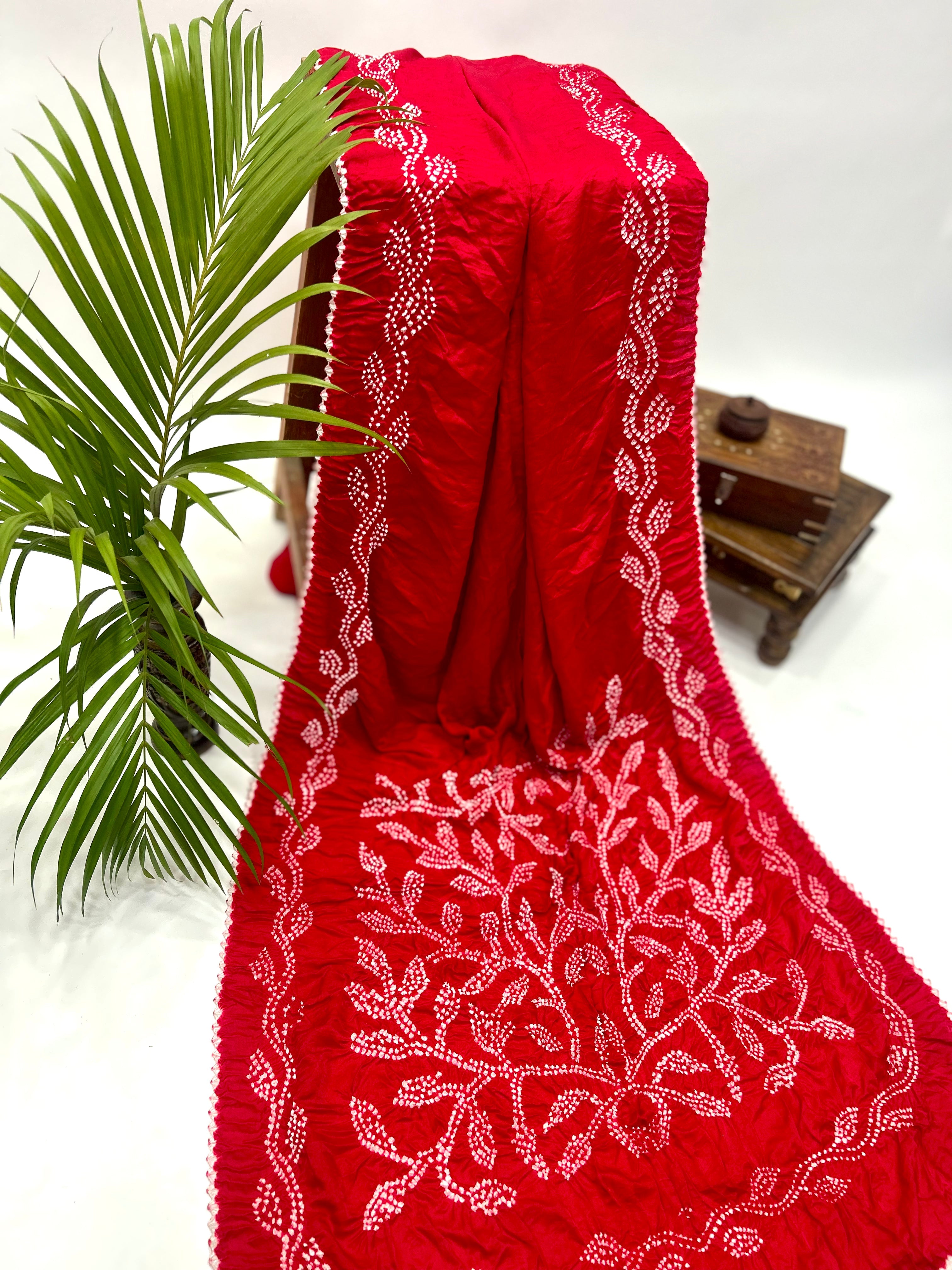 Red Gajji Designer Bandhani Saree red / Gajji Sarees