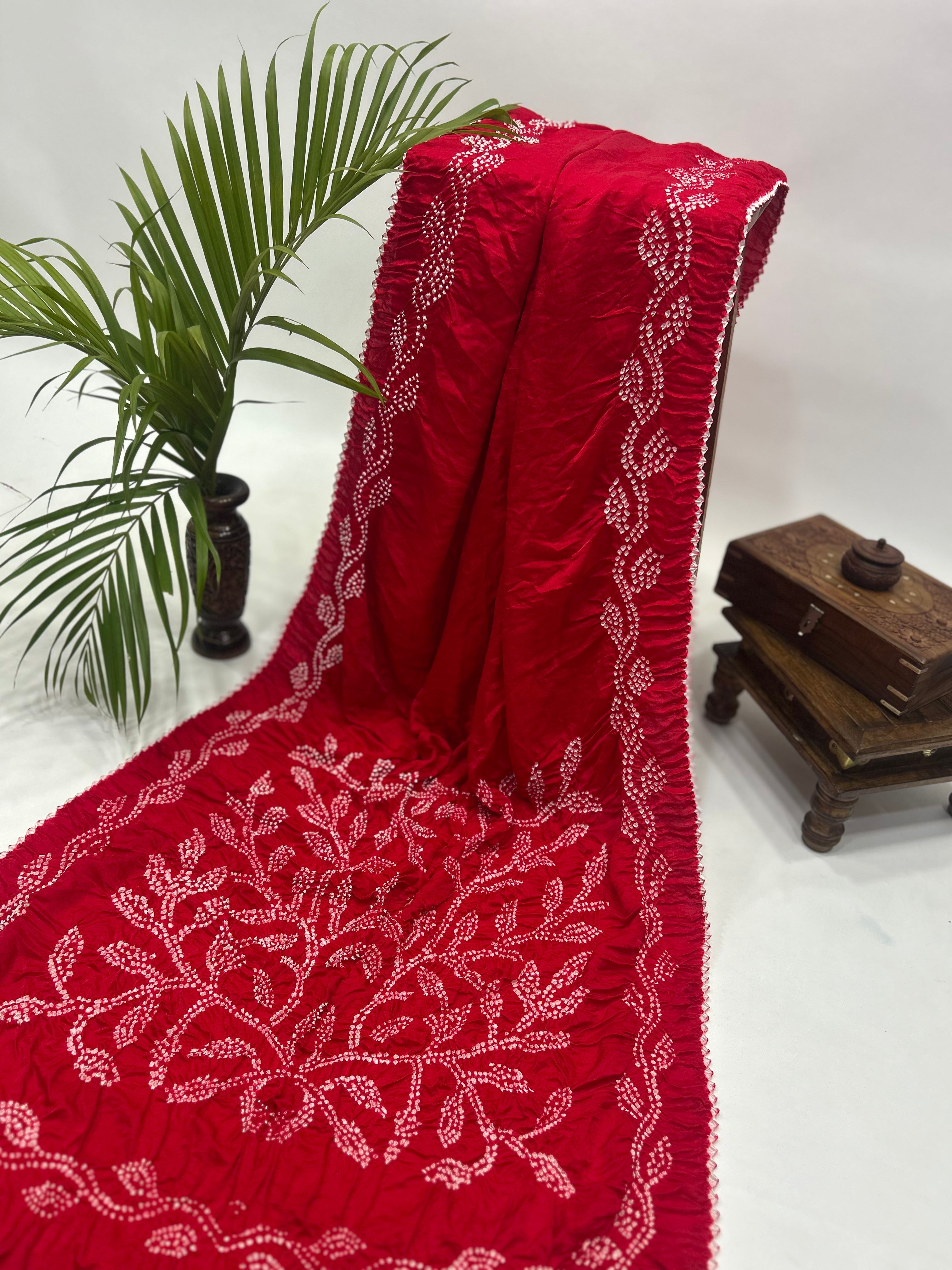 Red Gajji Designer Bandhani Saree red / Gajji Sarees