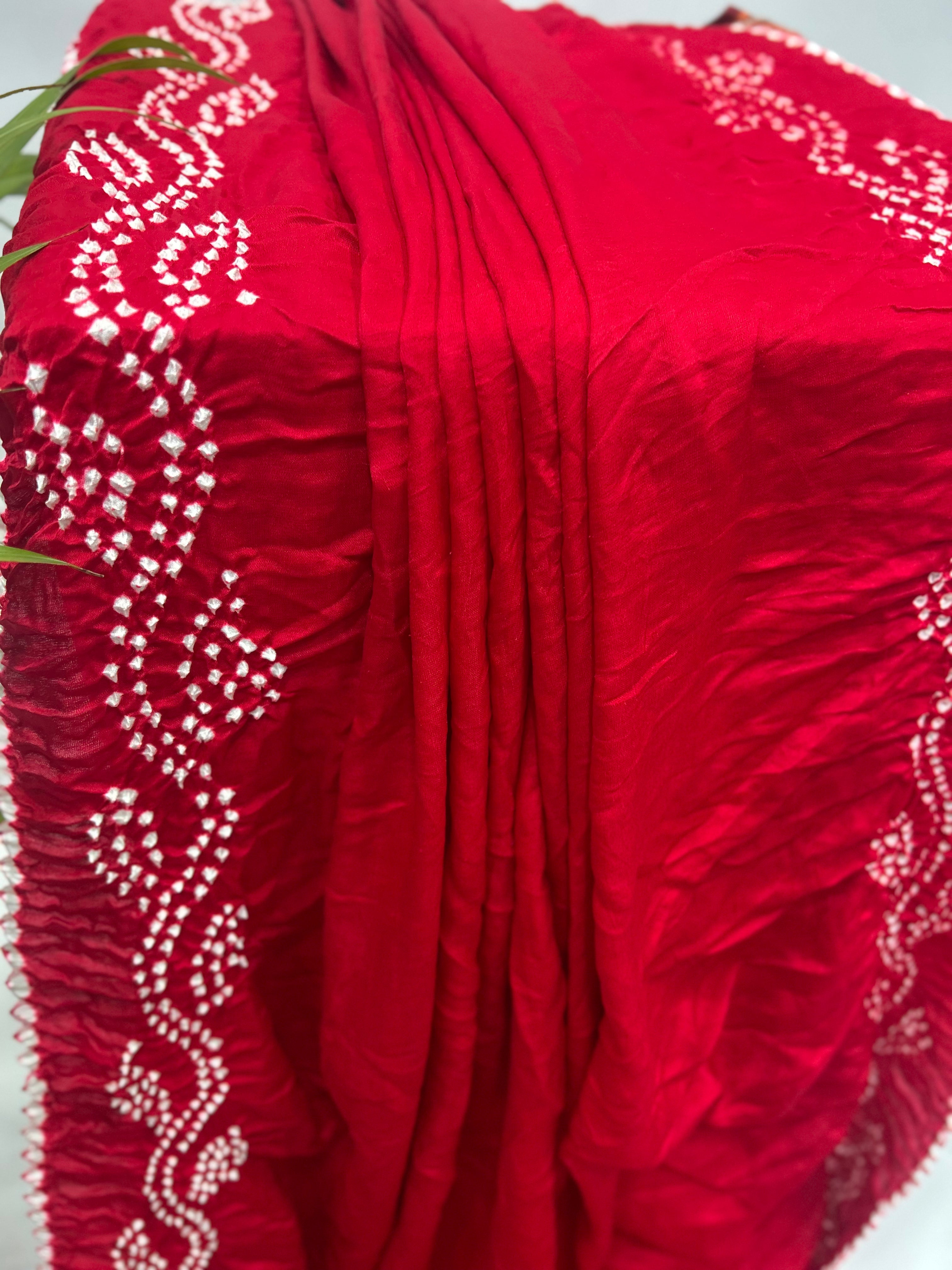 Red Gajji Designer Bandhani Saree red / Gajji Sarees