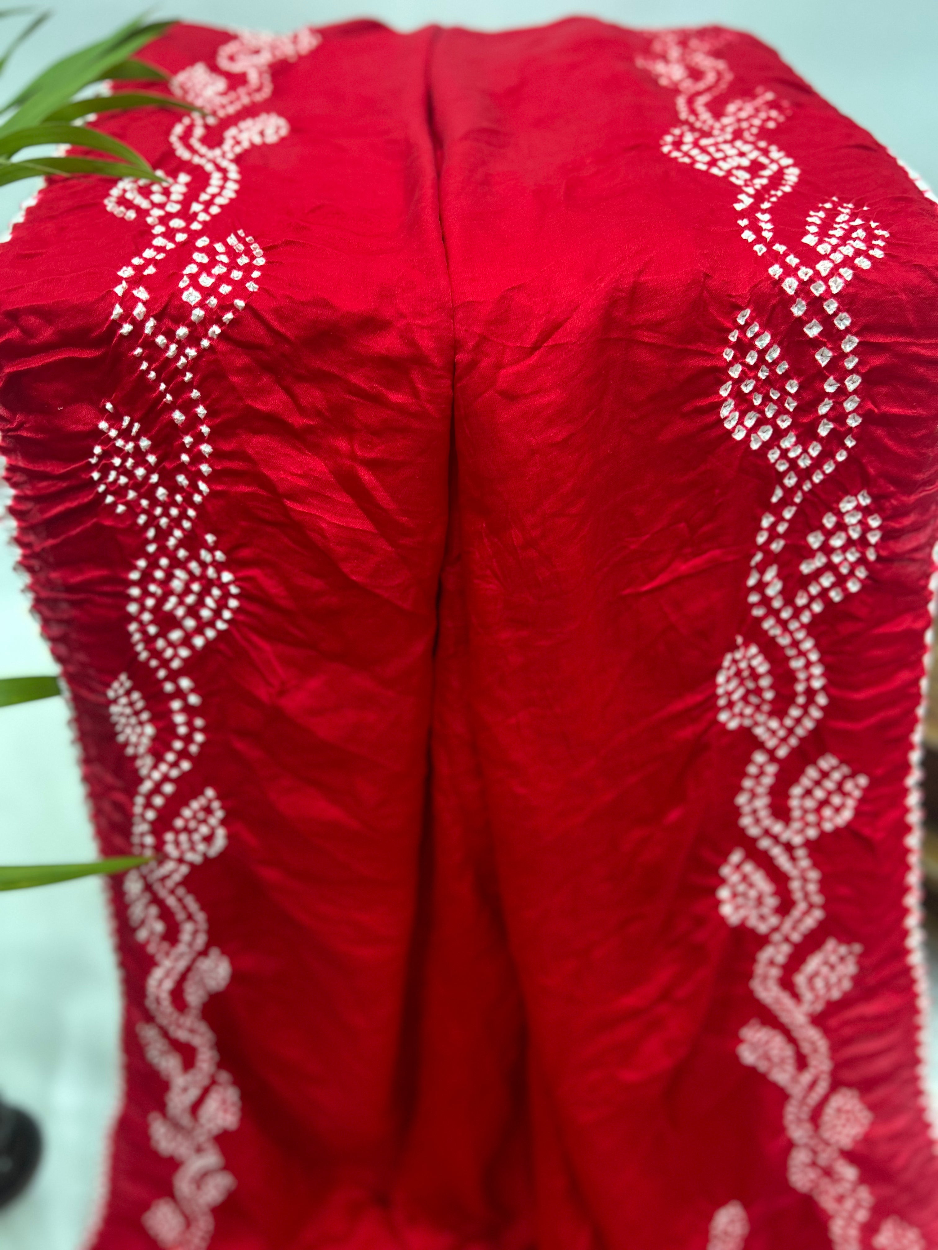 Red Gajji Designer Bandhani Saree red / Gajji Sarees