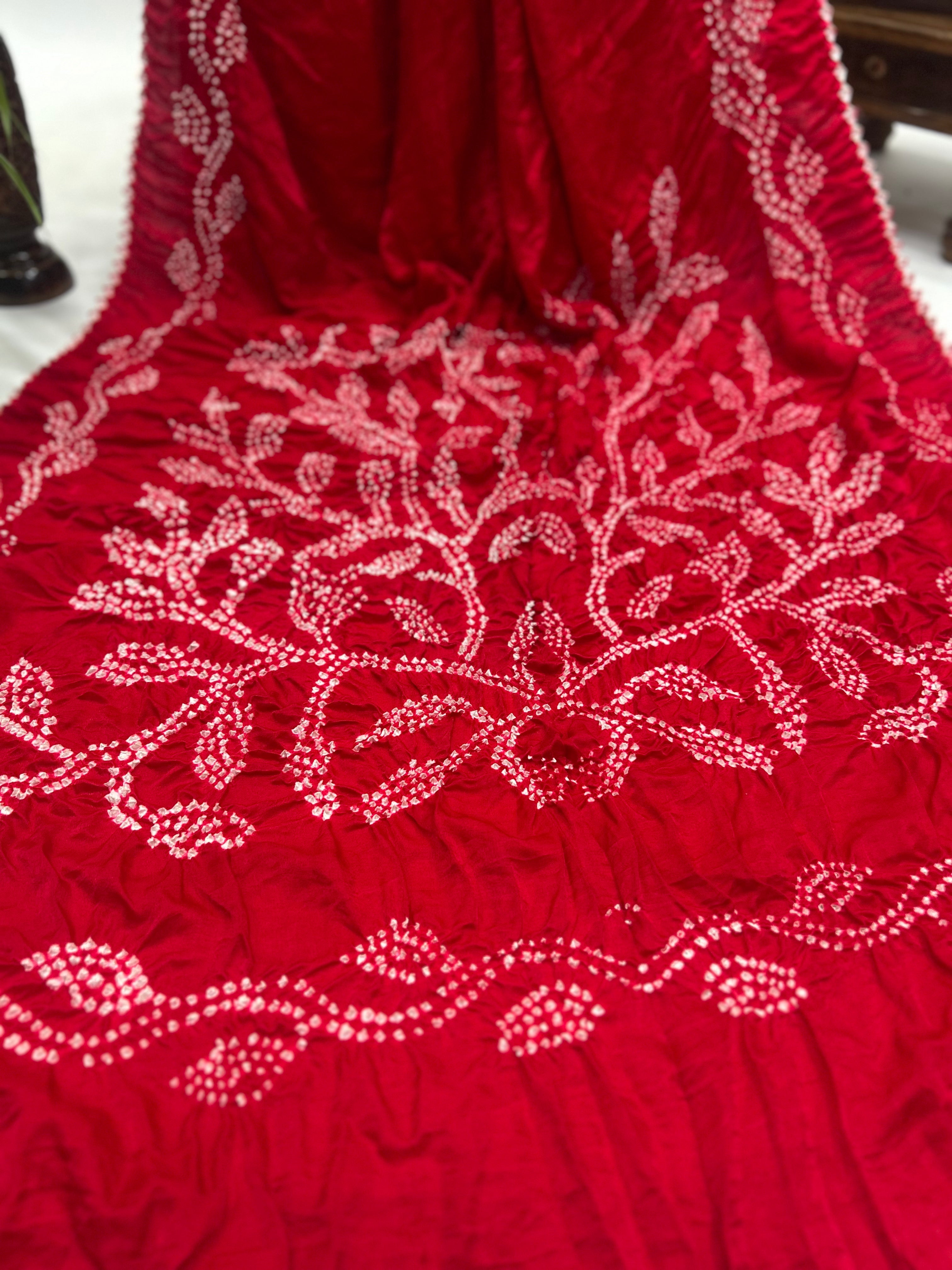 Red Gajji Designer Bandhani Saree red / Gajji Sarees