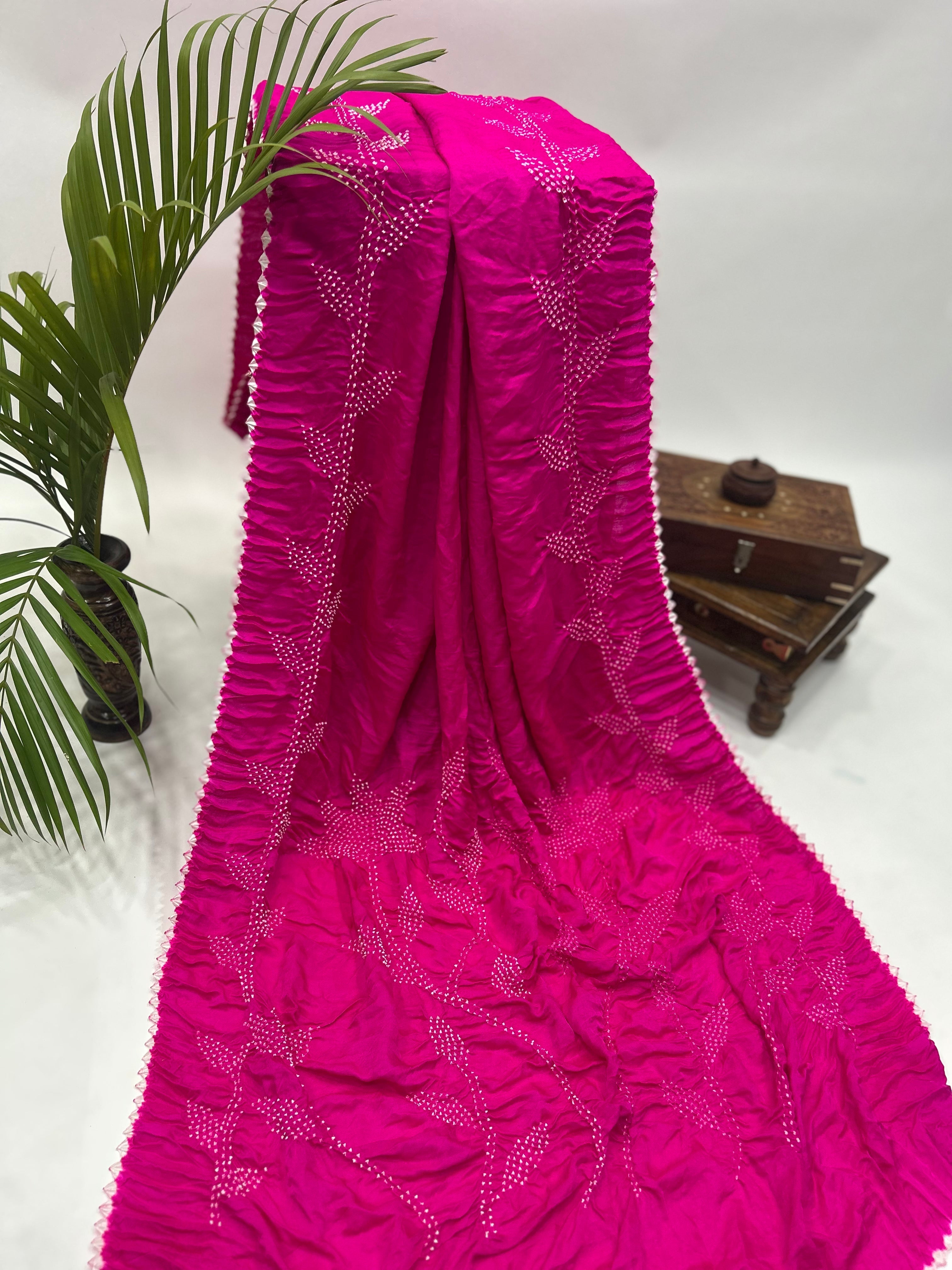 Rani Gajji Designer Bandhani Saree deeppink / Gajji Sarees
