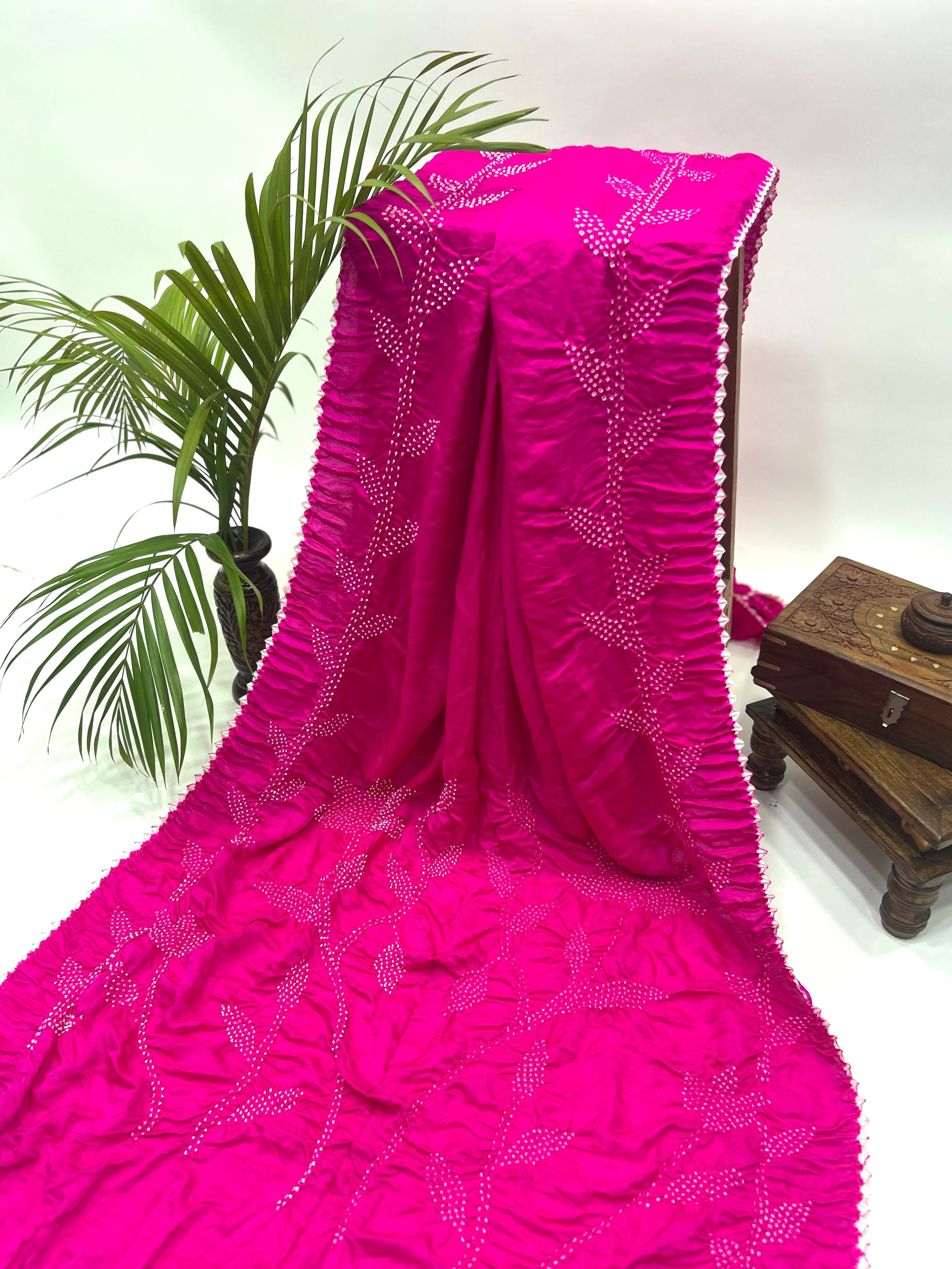 Rani Gajji Designer Bandhani Saree deeppink / Gajji Sarees