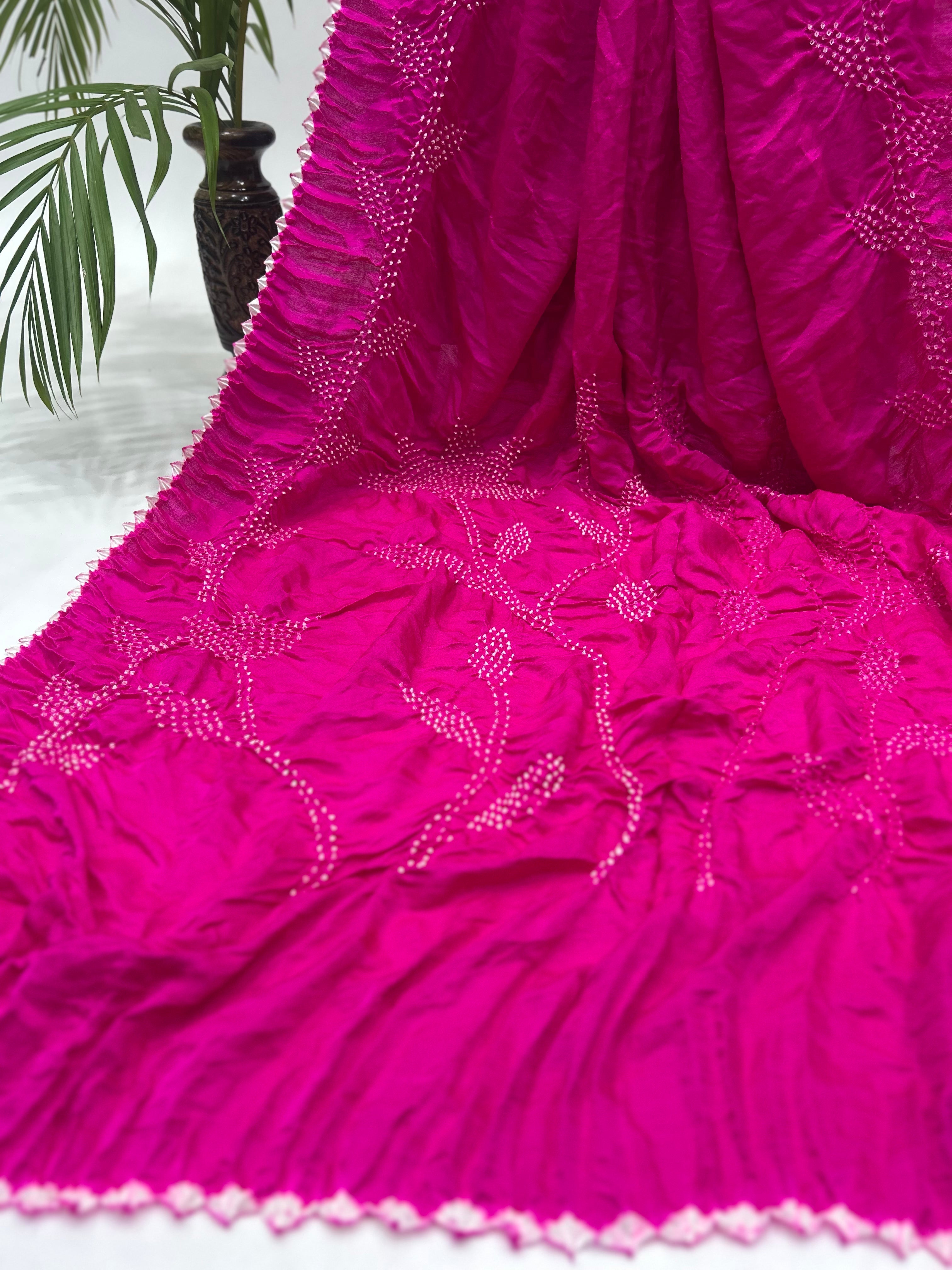 Rani Gajji Designer Bandhani Saree deeppink / Gajji Sarees
